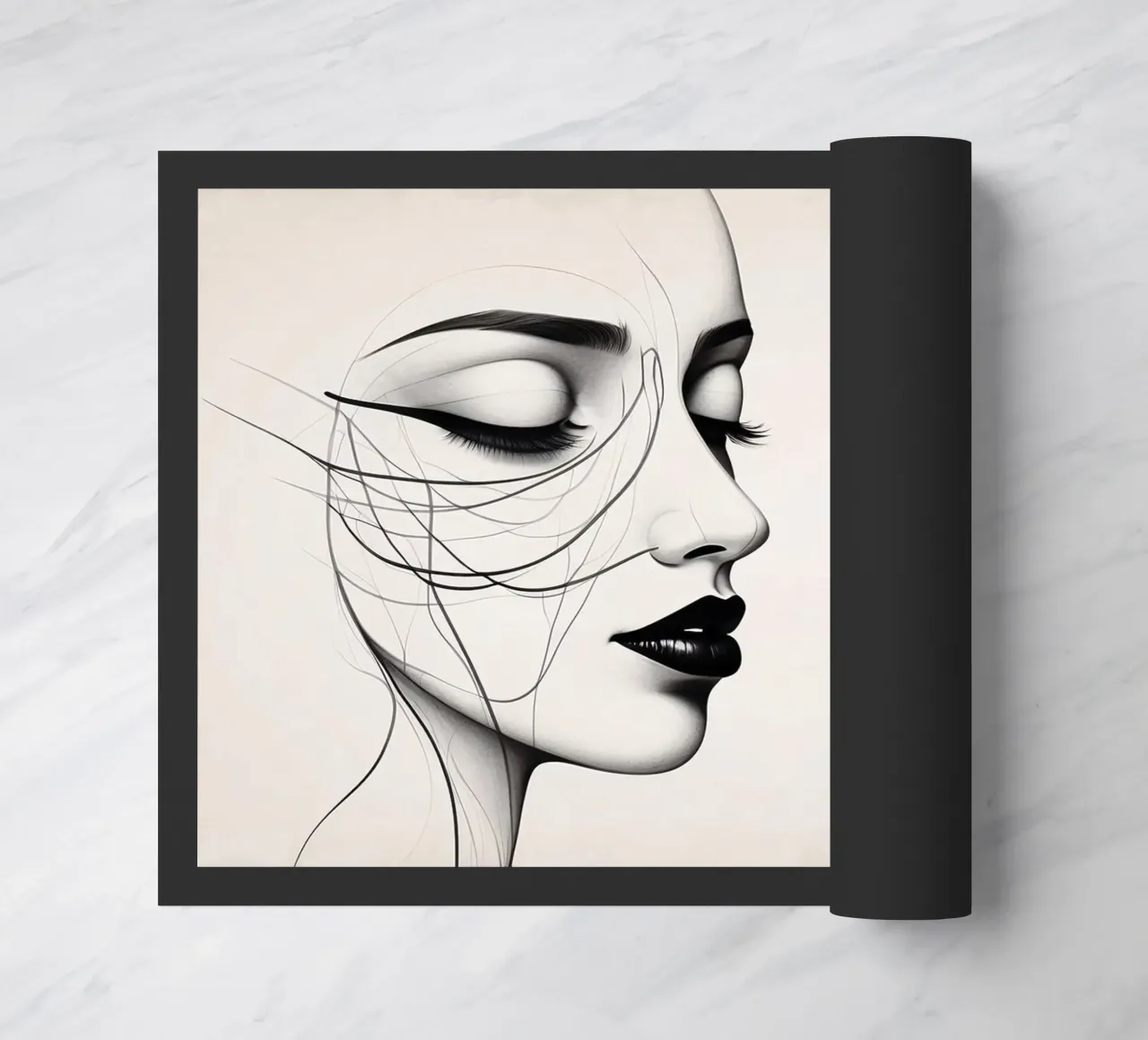 Due eleganti volti di profilo che mostrano un'intricata line art. zerbino da DesignDoodle