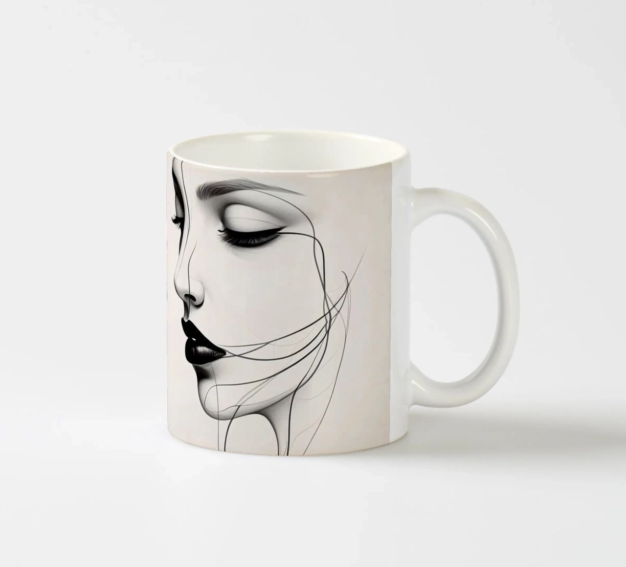 Due eleganti volti di profilo che mostrano un'intricata line art. tazza in ceramica da DesignDoodle