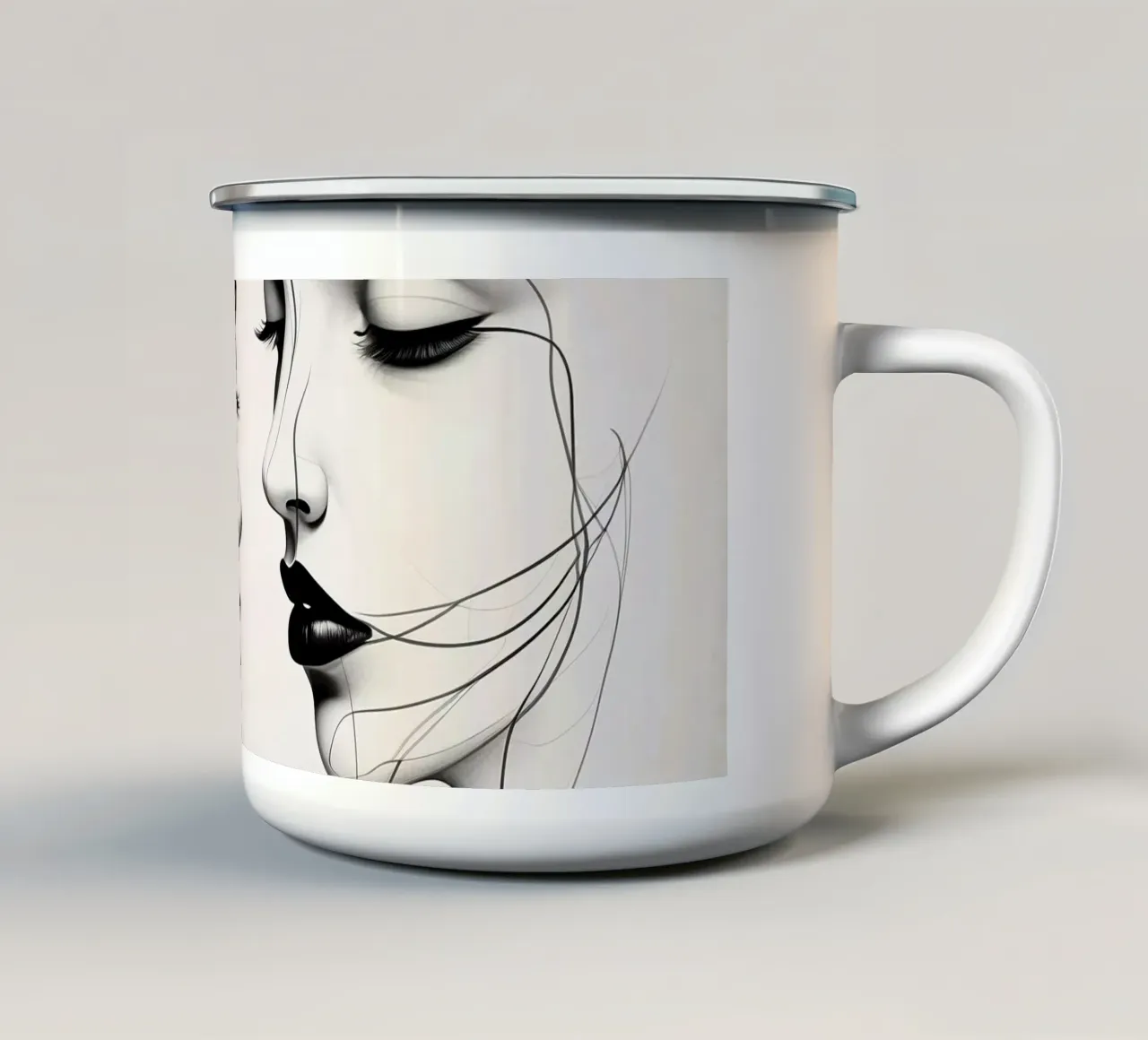 Twee elegante gezichten in profiel met ingewikkelde lijntekeningen emaille mok van DesignDoodle