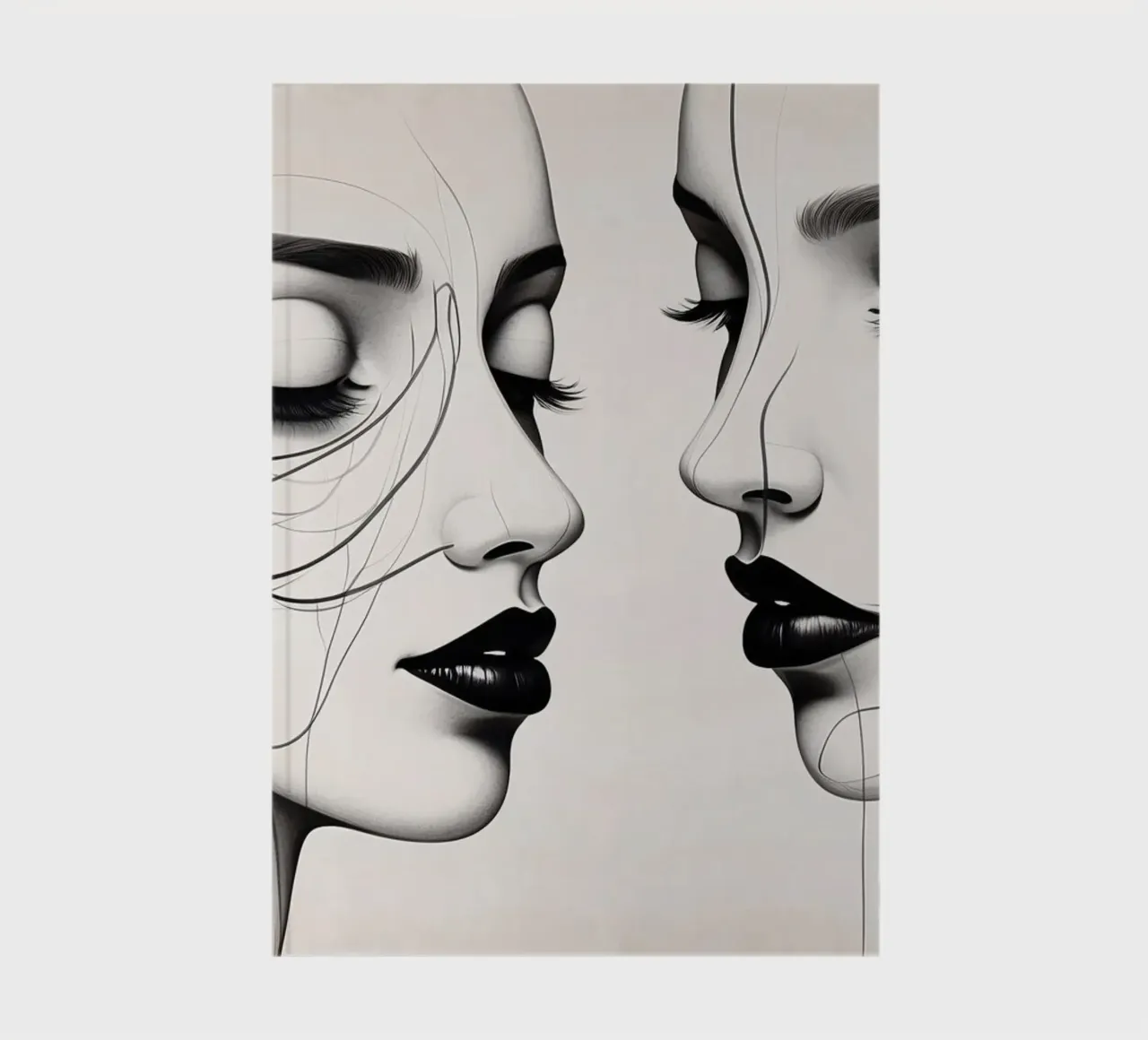 Two elegant faces in profile showcasing intricate line art notebook by DesignDoodle