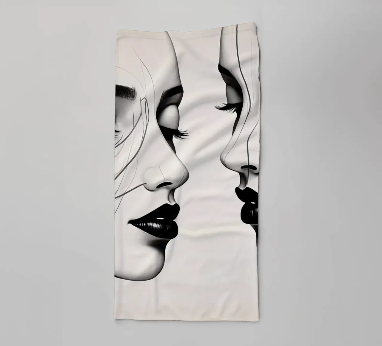 Two elegant faces in profile showcasing intricate line art towel by DesignDoodle