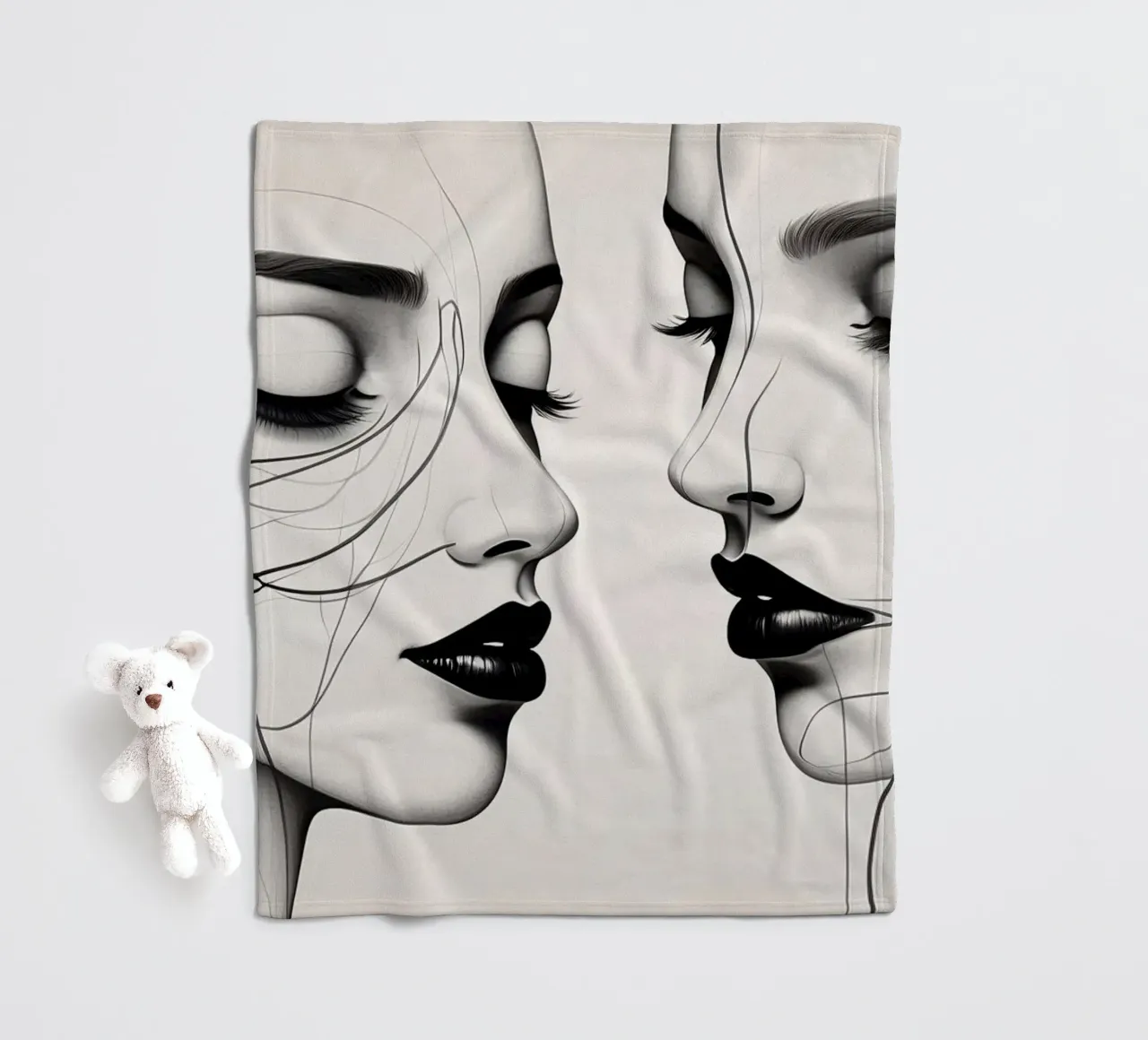 Due eleganti volti di profilo che mostrano un'intricata line art. coperta in pile da DesignDoodle