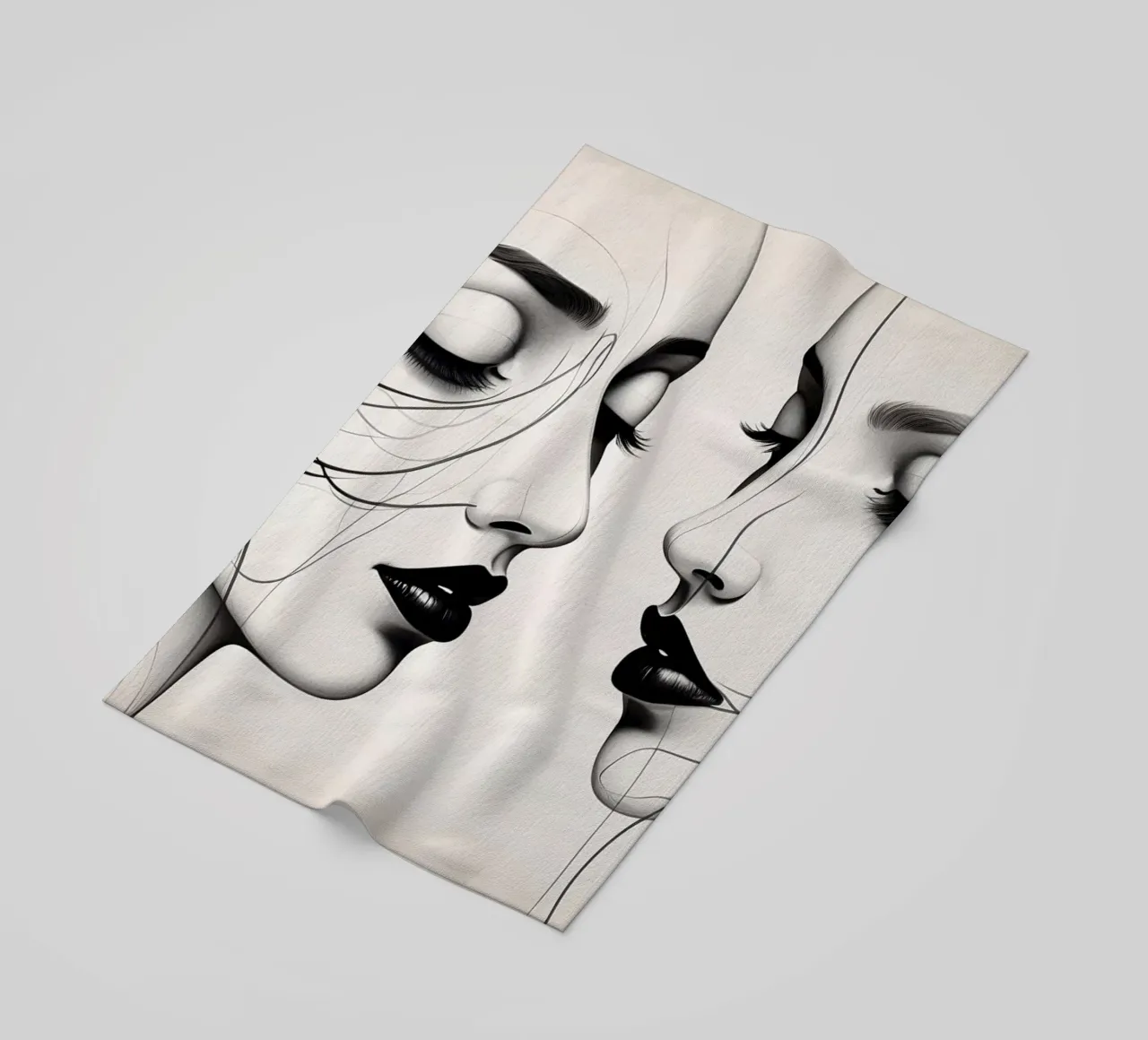 Due eleganti volti di profilo che mostrano un'intricata line art. telo mare da DesignDoodle