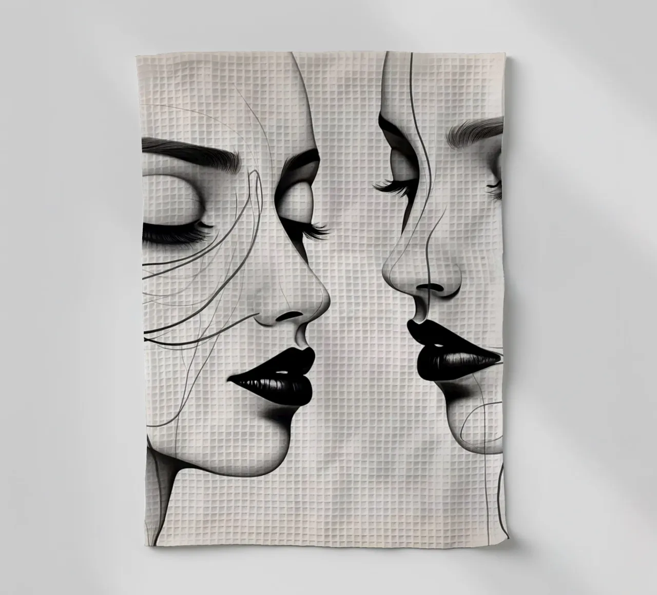 Due eleganti volti di profilo che mostrano un'intricata line art. canovaccio da cucina da DesignDoodle