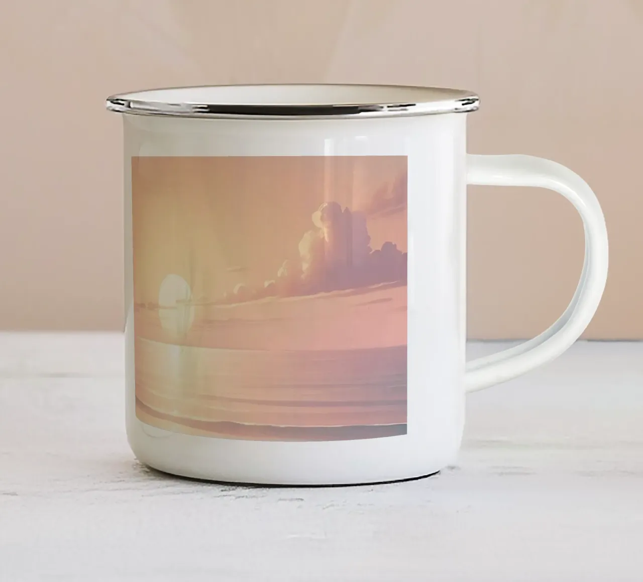 Splendido tramonto sulle calme acque dell'oceano con dolci onde tazza in smalto da DesignDoodle