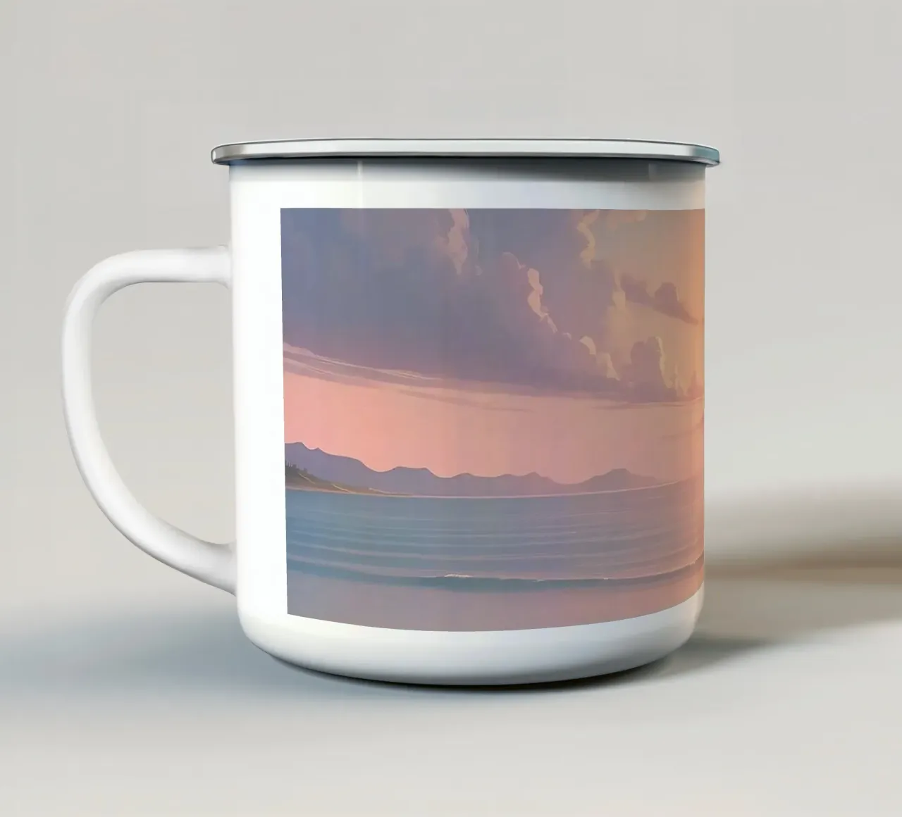 Splendido tramonto sulle calme acque dell'oceano con dolci onde tazza in smalto da DesignDoodle