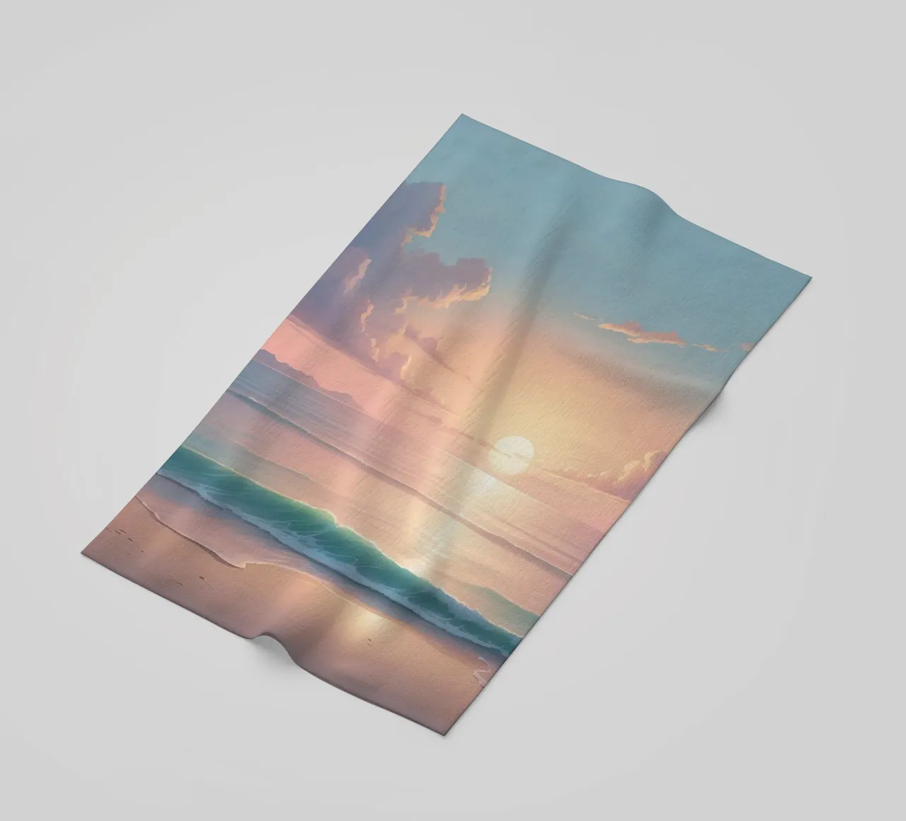Splendido tramonto sulle calme acque dell'oceano con dolci onde telo mare da DesignDoodle