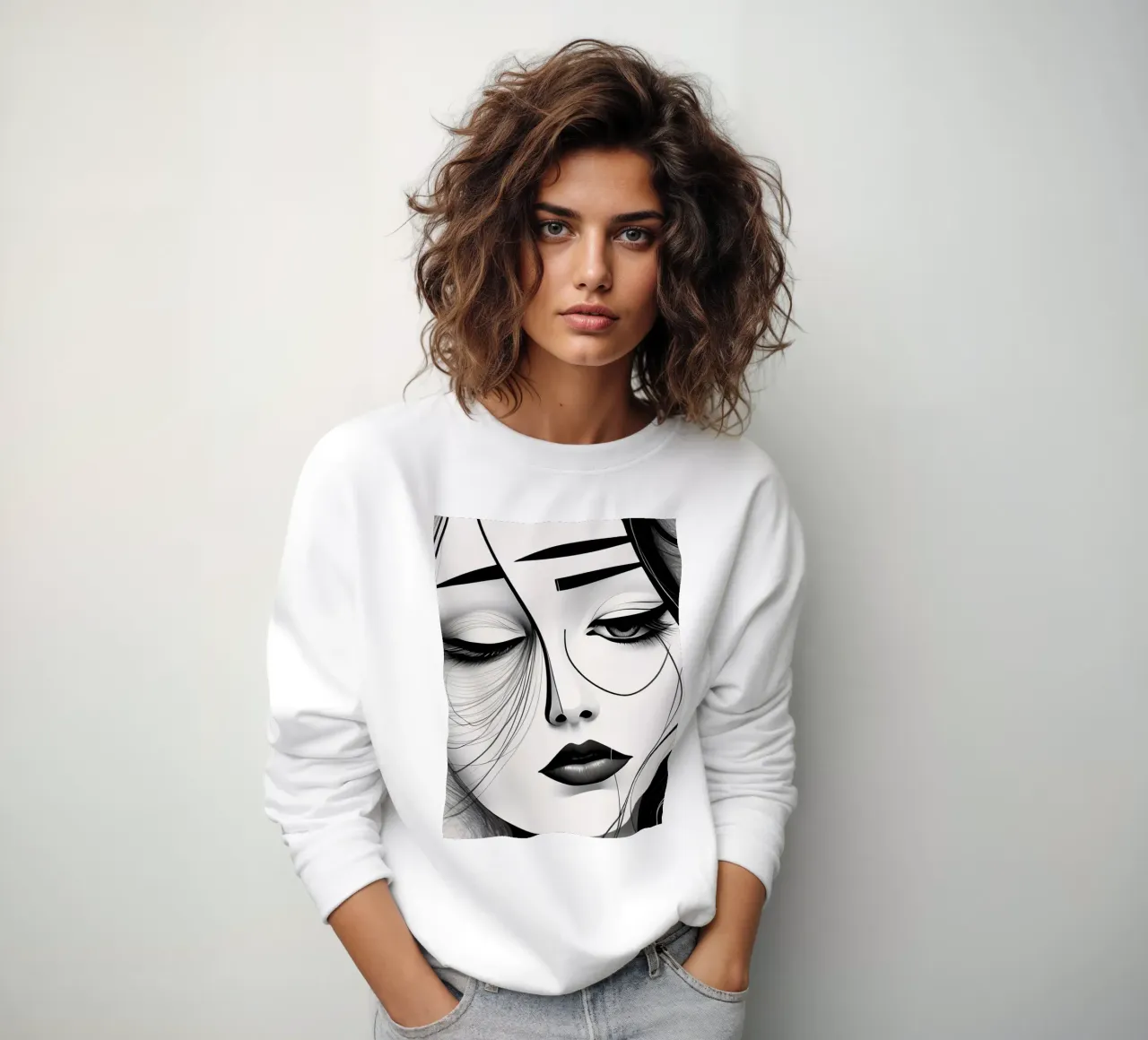Arte artistica in bianco e nero con il volto triste di una donna felpa da DesignDoodle