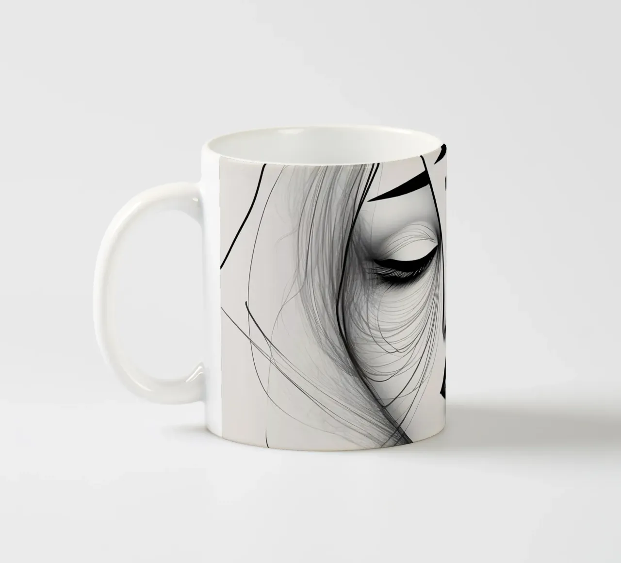 Arte artistica in bianco e nero con il volto triste di una donna tazza in ceramica da DesignDoodle