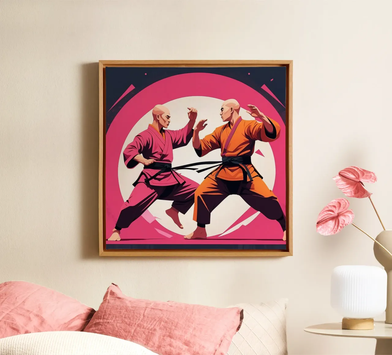 Twee vechtkunstenaars gaan een duel aan canvas met Baklijst van DesignDoodle
