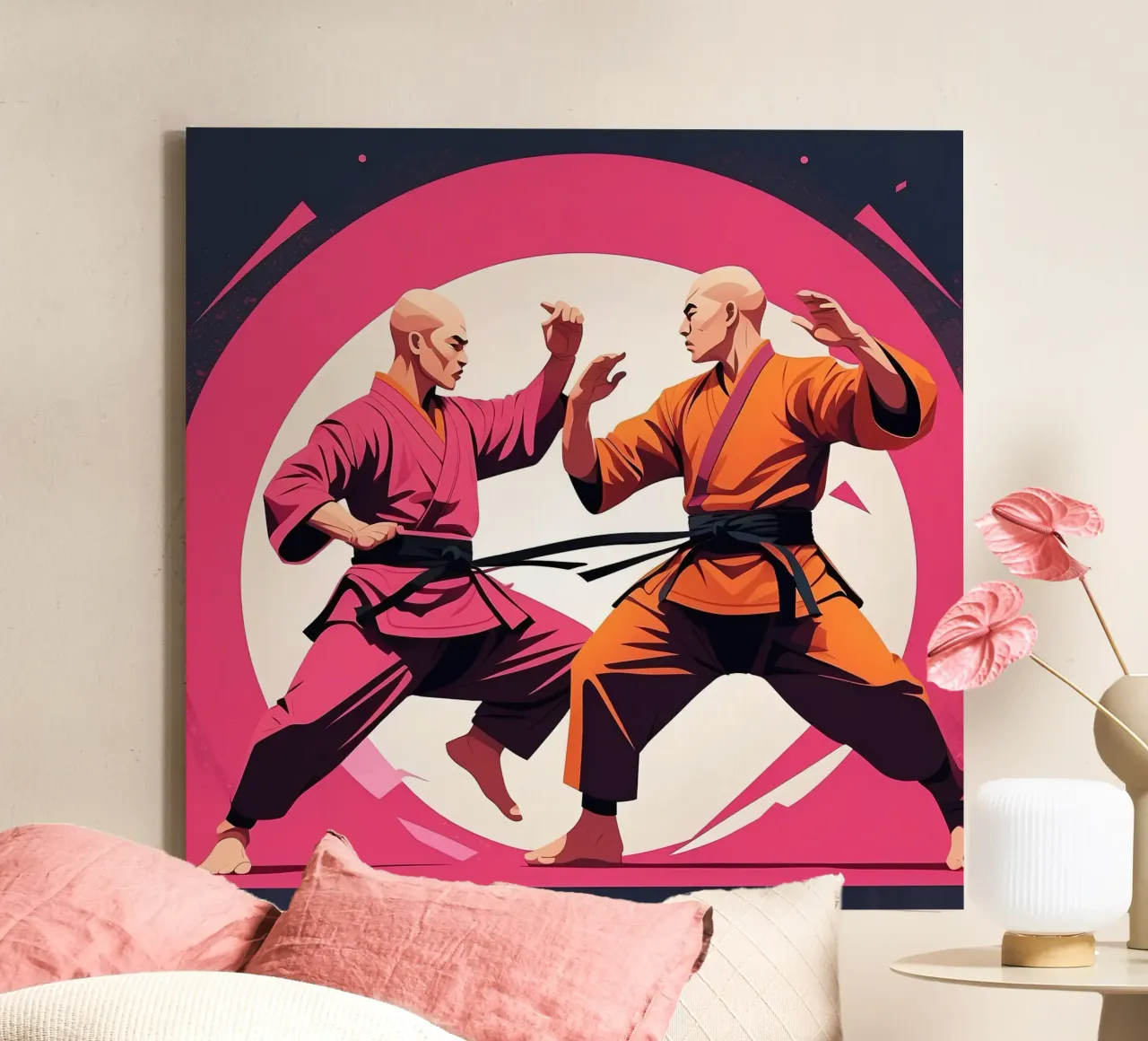 Twee vechtkunstenaars gaan een duel aan canvas met Baklijst van DesignDoodle