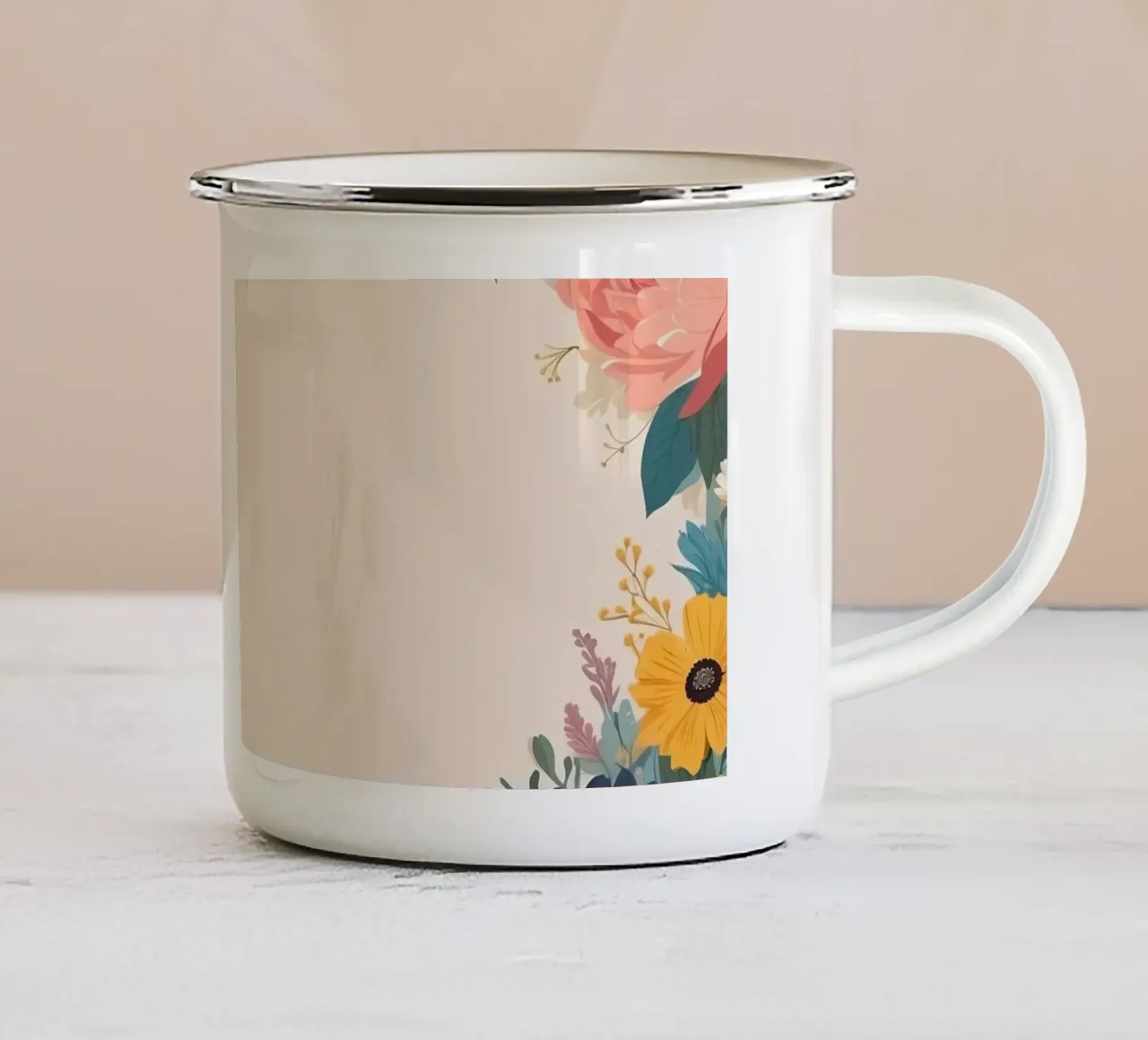 Bordi floreali colorati con varietà di fiori in fiore tazza in smalto da DesignDoodle