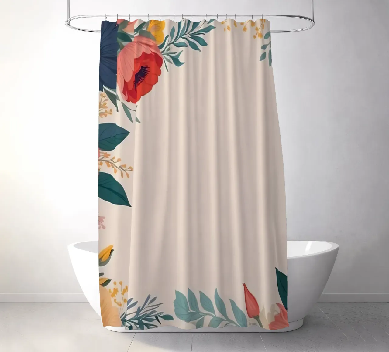 Bordi floreali colorati con varietà di fiori in fiore tenda da doccia da DesignDoodle