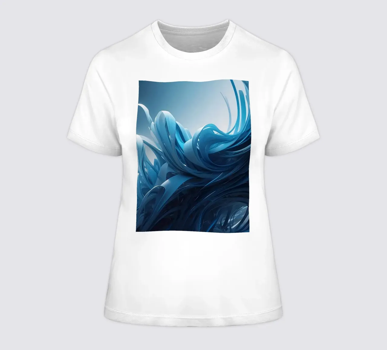 Les bleus fluides créent un effet de vague abstrait dans l'art dynamique t-shirt ajusté pour femmes de DesignDoodle