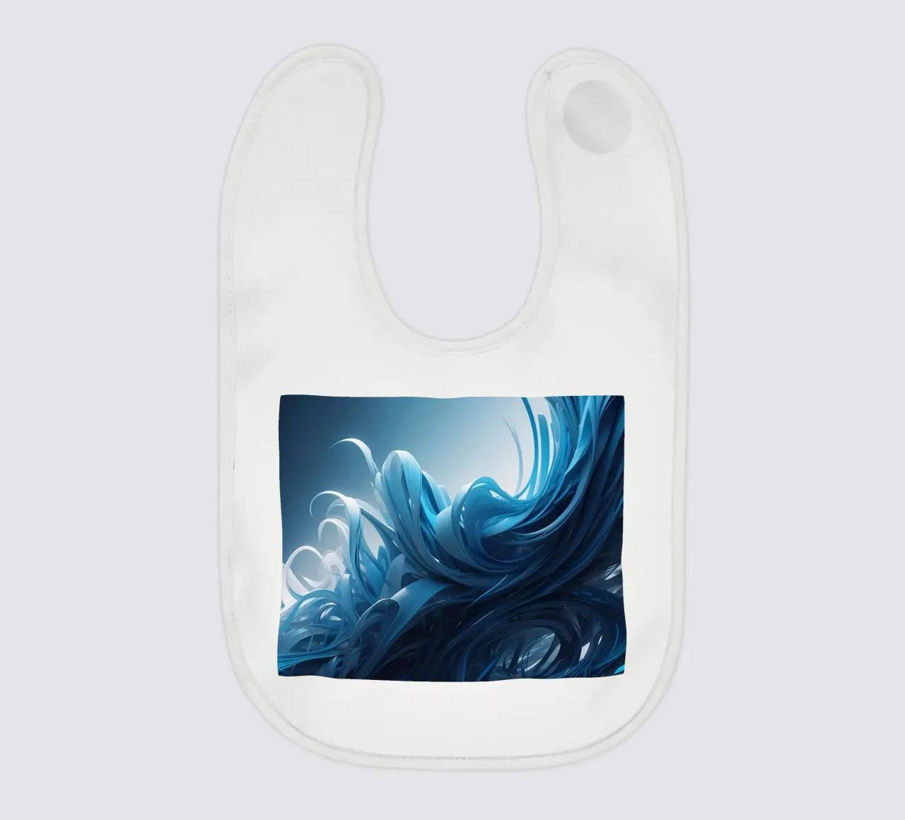 Flowing blues create an abstract wave effect in dynamic art baby bib by DesignDoodle
