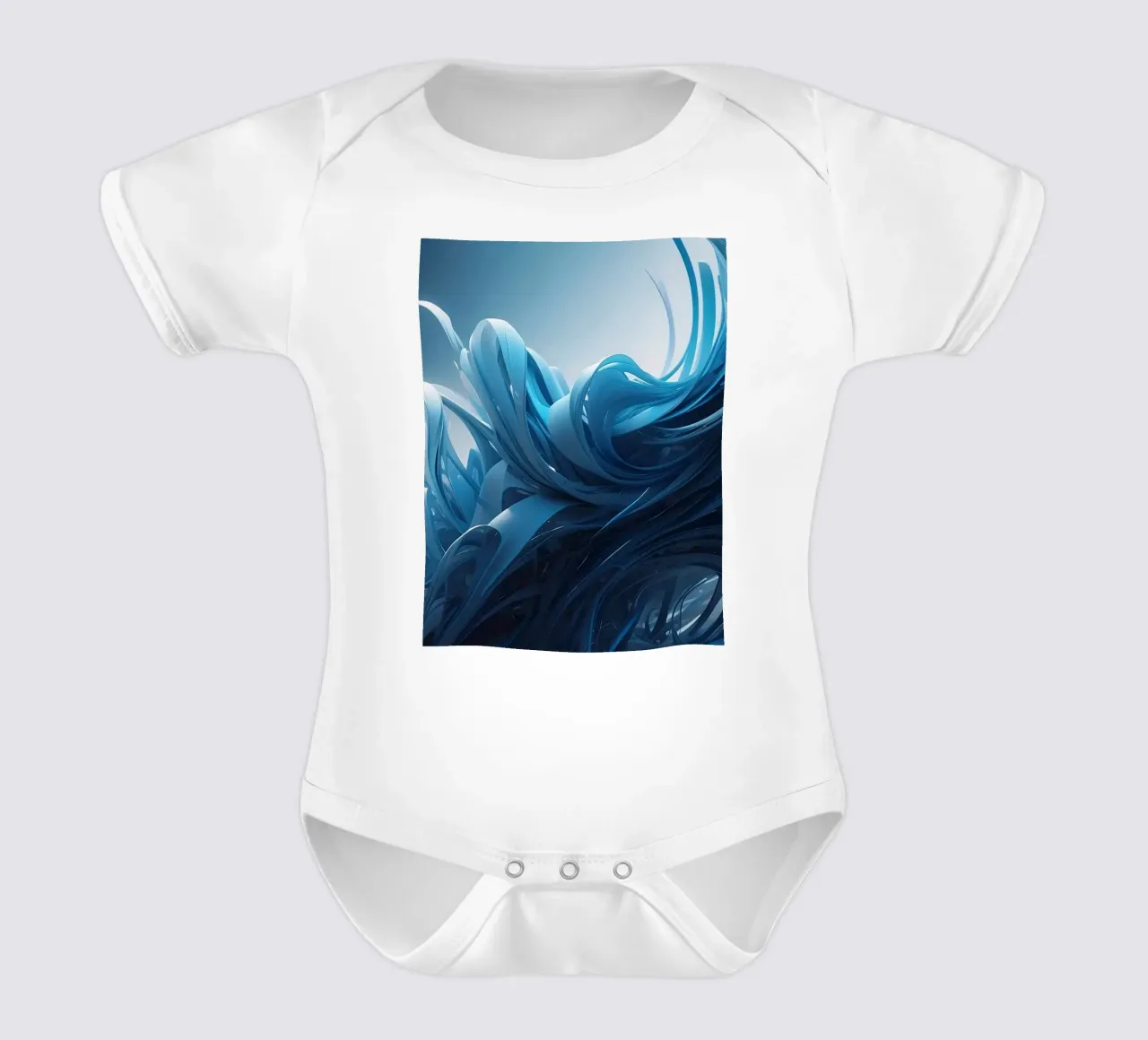 Flowing blues create an abstract wave effect in dynamic art short-sleeve baby romper by DesignDoodle