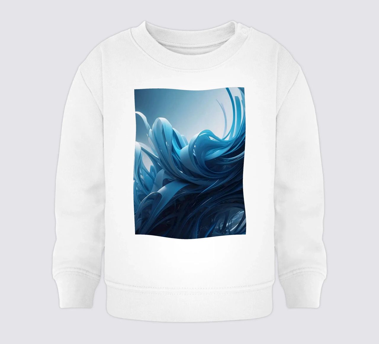 Flowing blues create an abstract wave effect in dynamic art baby sweatshirt by DesignDoodle