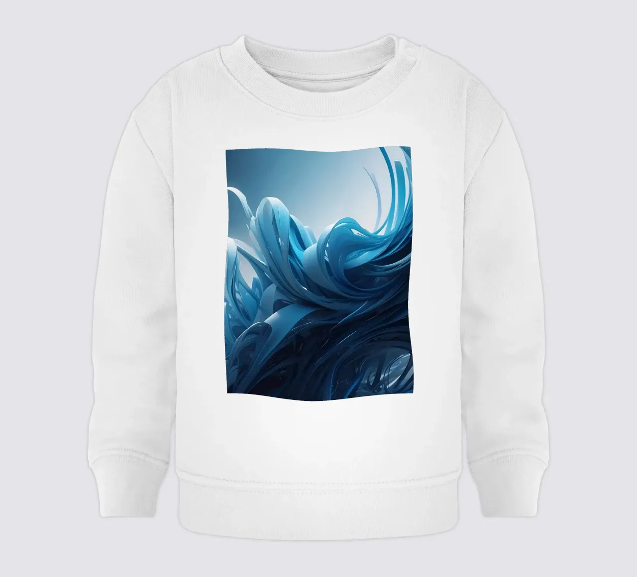 Flowing blues create an abstract wave effect in dynamic art baby sweatshirt by DesignDoodle