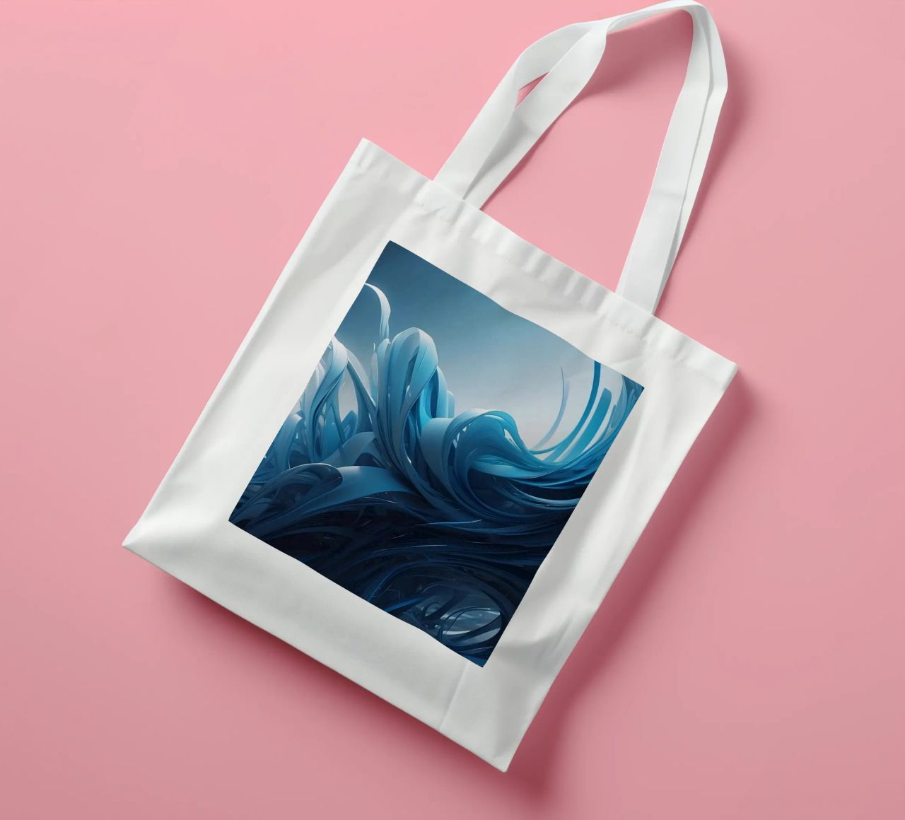 Flowing blues create an abstract wave effect in dynamic art tote bag by DesignDoodle