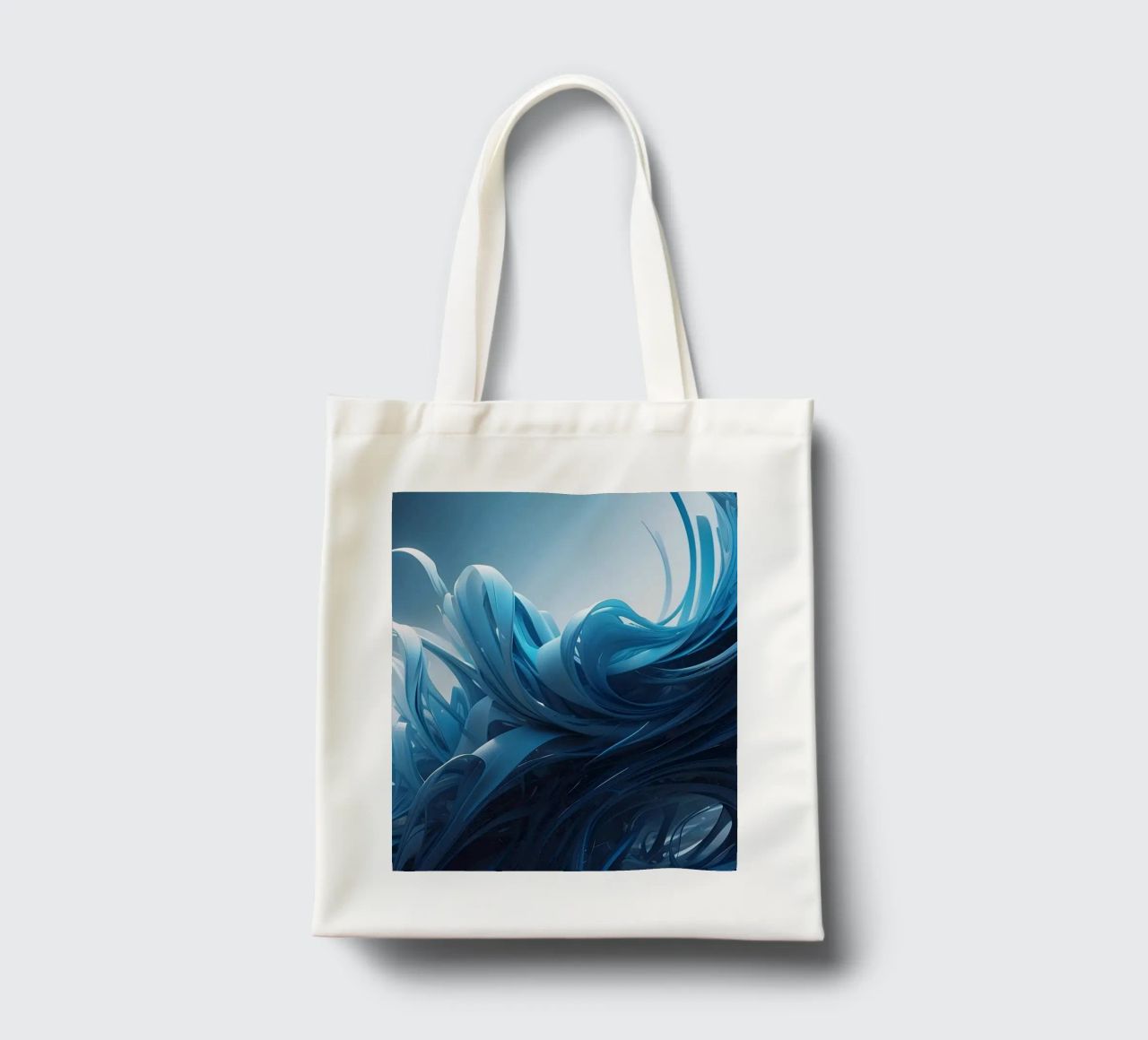 Flowing blues create an abstract wave effect in dynamic art tote bag by DesignDoodle