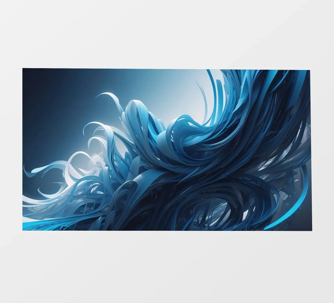 Flowing blues create an abstract wave effect in dynamic art photo wallpaper by DesignDoodle