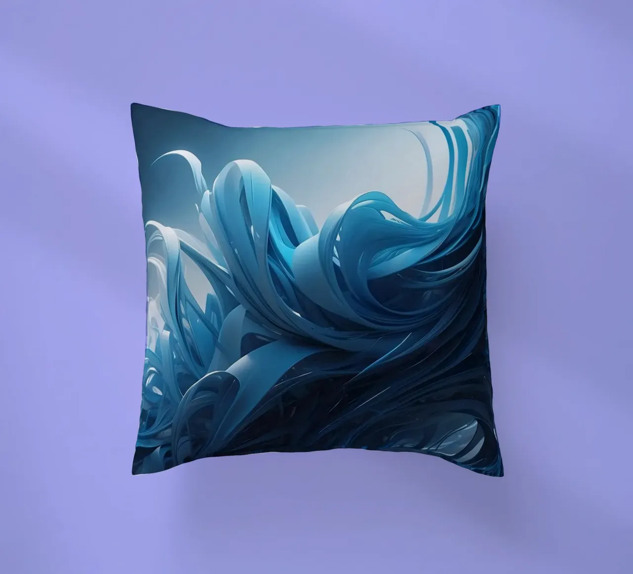 Flowing blues create an abstract wave effect in dynamic art decorative cushion by DesignDoodle