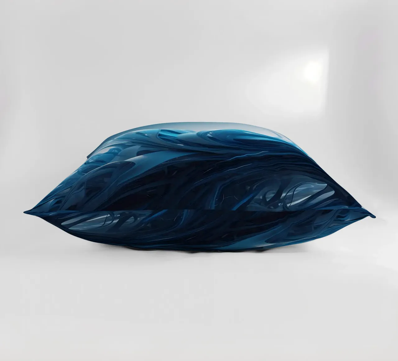 Flowing blues create an abstract wave effect in dynamic art decorative cushion by DesignDoodle