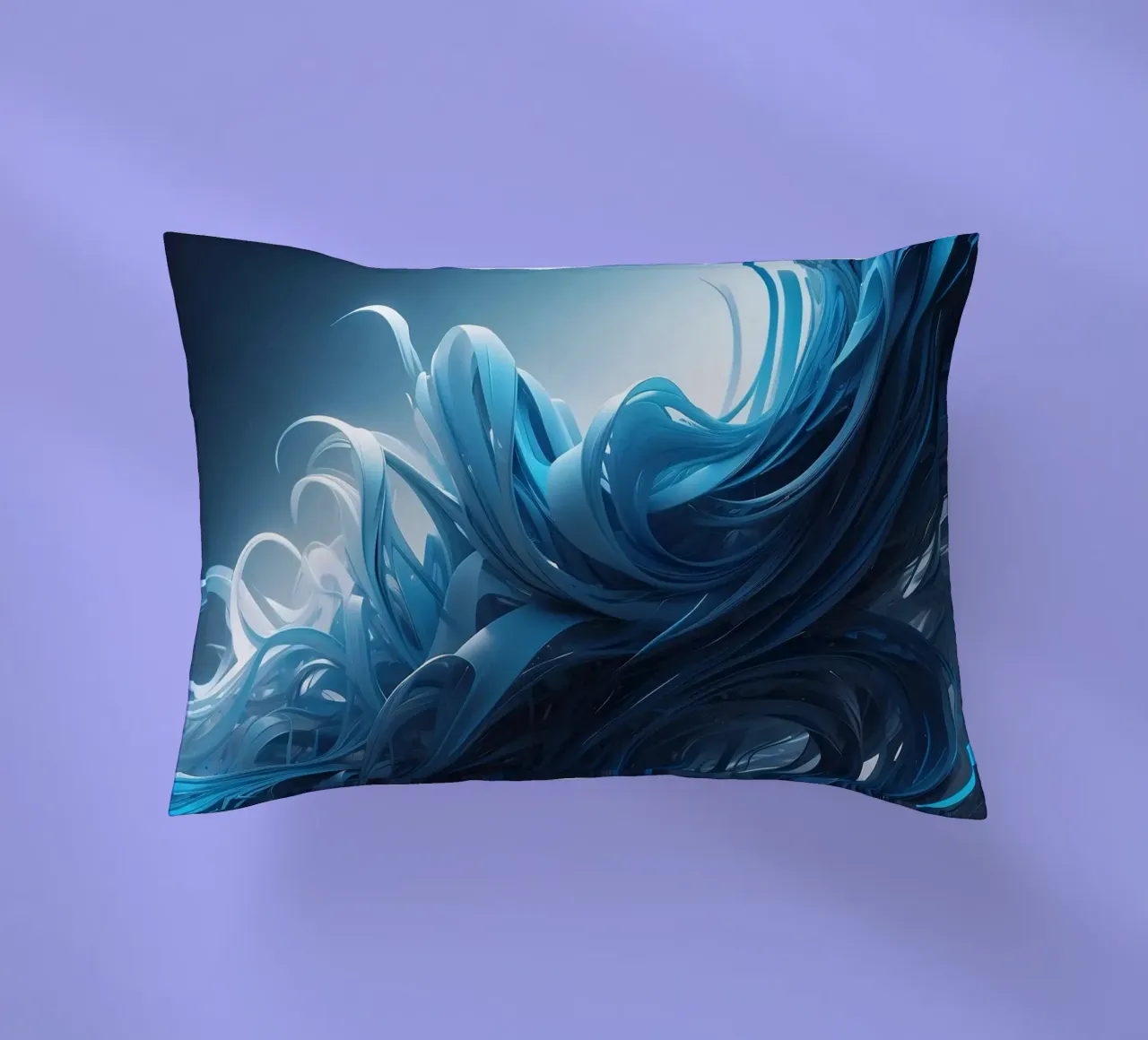 Flowing blues create an abstract wave effect in dynamic art decorative cushion by DesignDoodle