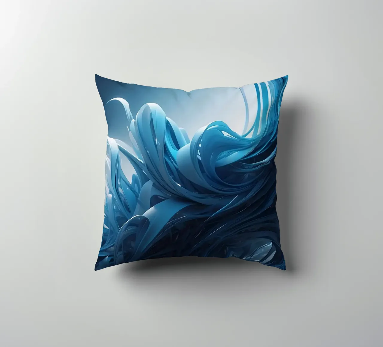 Flowing blues create an abstract wave effect in dynamic art decorative cushion by DesignDoodle