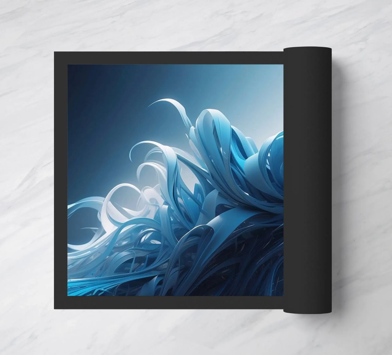 Flowing blues create an abstract wave effect in dynamic art doormat by DesignDoodle