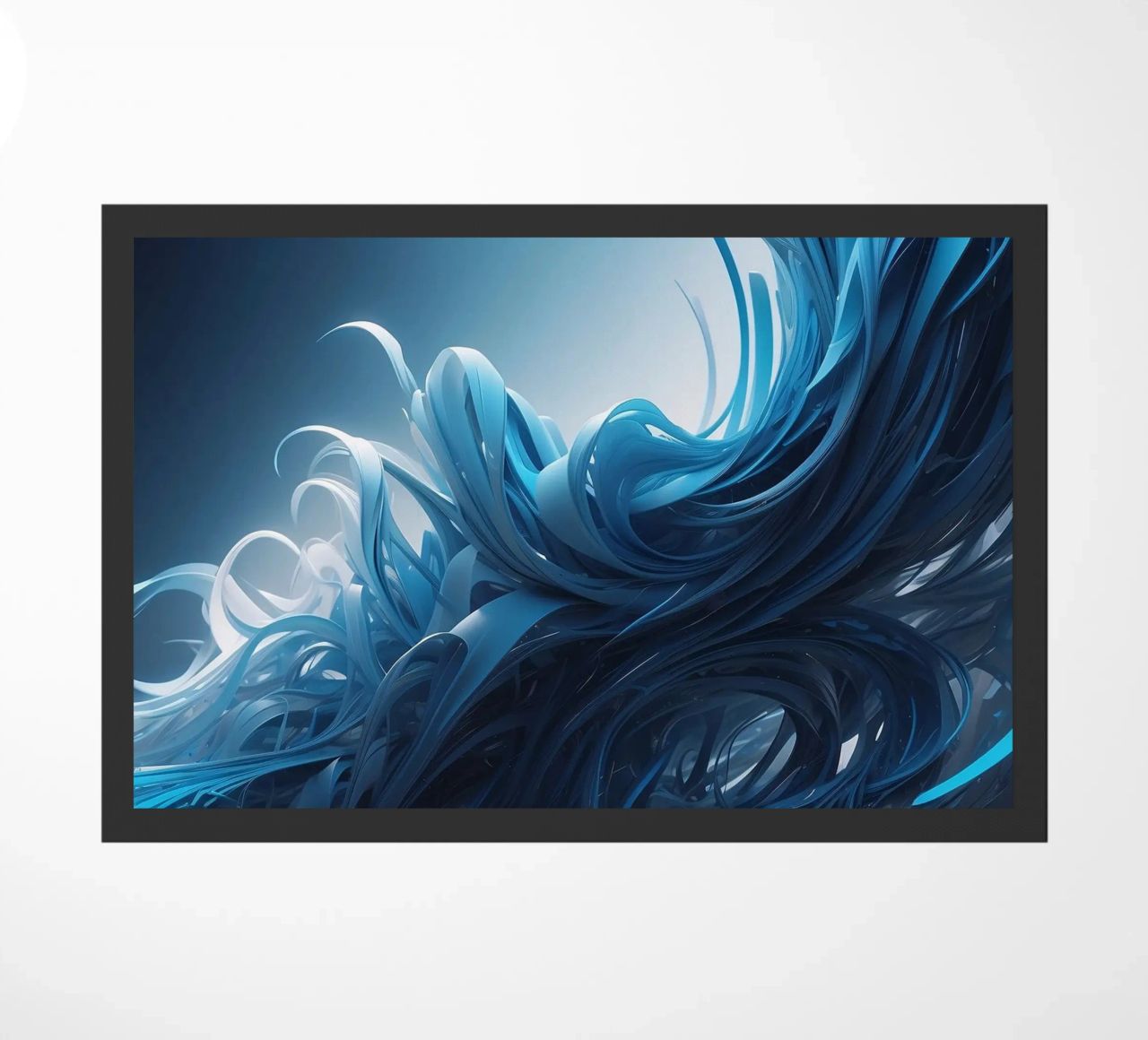 Flowing blues create an abstract wave effect in dynamic art doormat by DesignDoodle