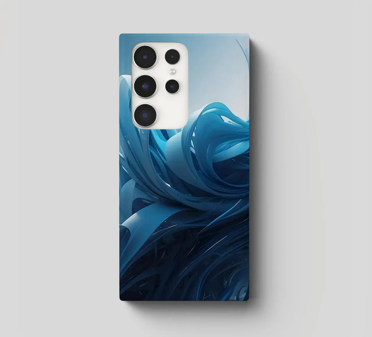 Flowing blues create an abstract wave effect in dynamic art samsung phone case by DesignDoodle