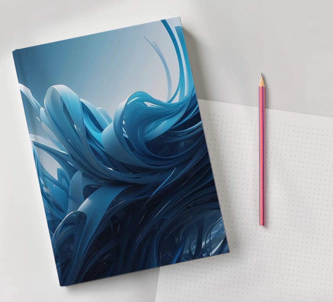 Flowing blues create an abstract wave effect in dynamic art notebook by DesignDoodle