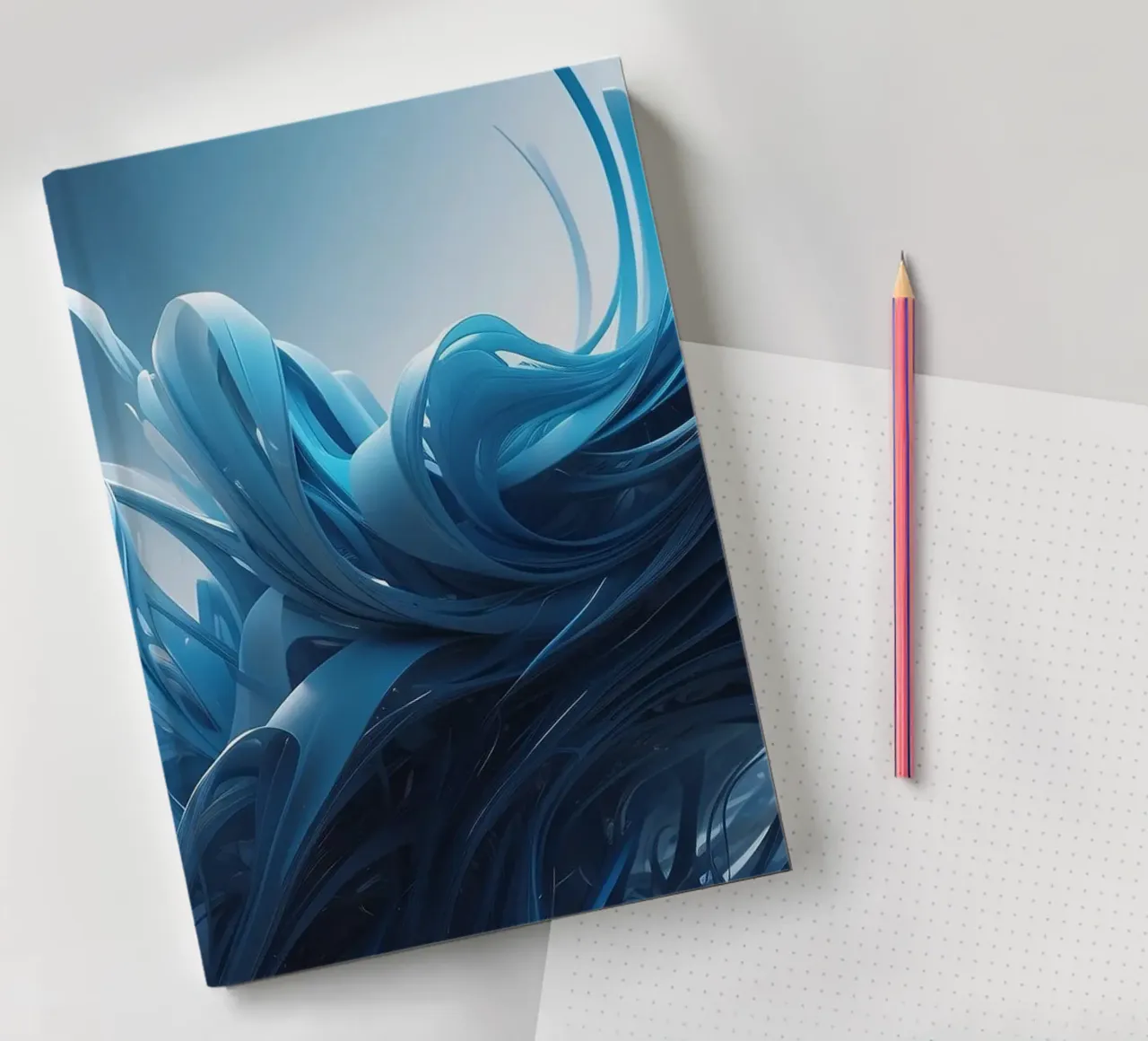 Flowing blues create an abstract wave effect in dynamic art notebook by DesignDoodle
