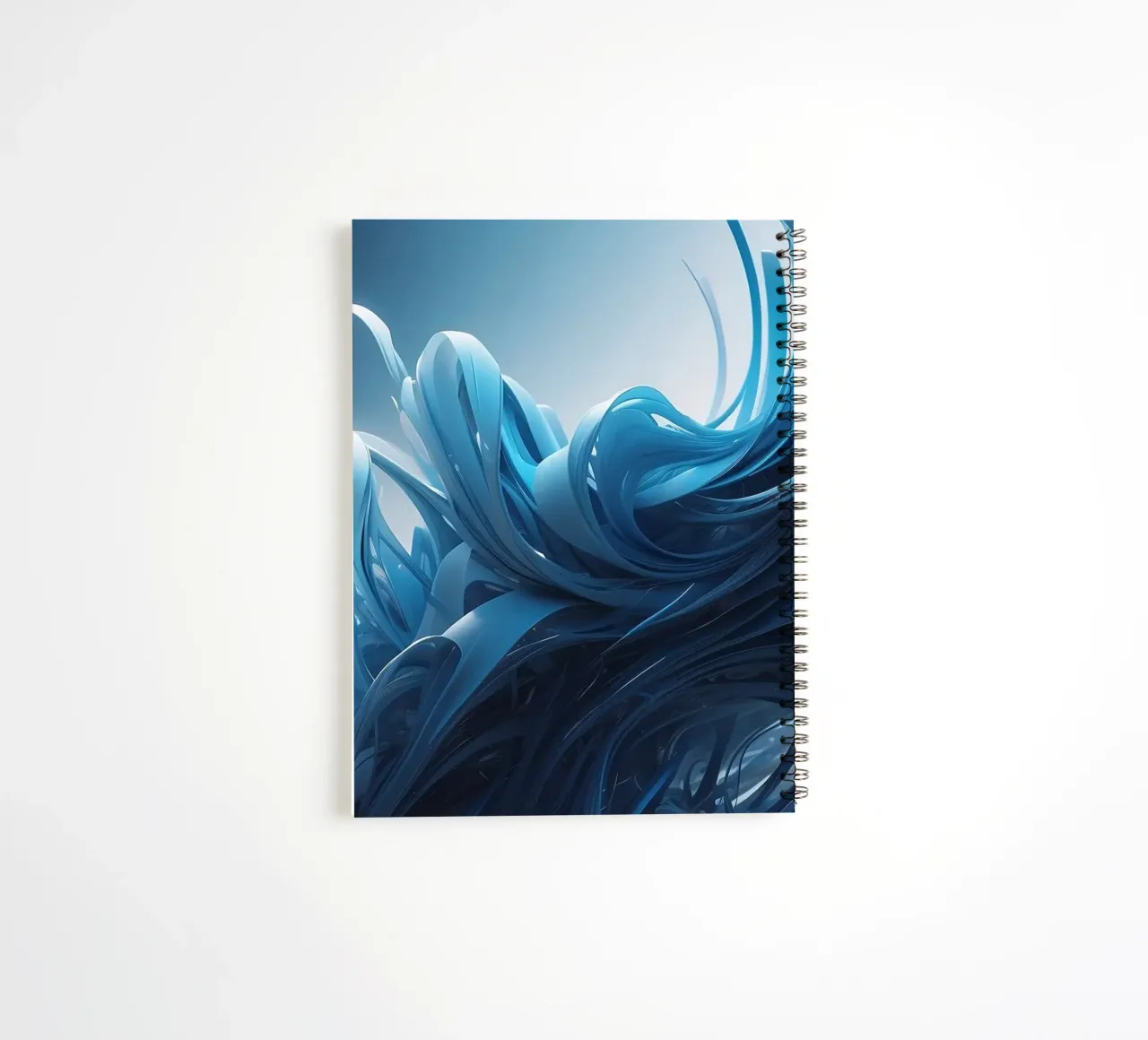 Flowing blues create an abstract wave effect in dynamic art spiral notebook by DesignDoodle