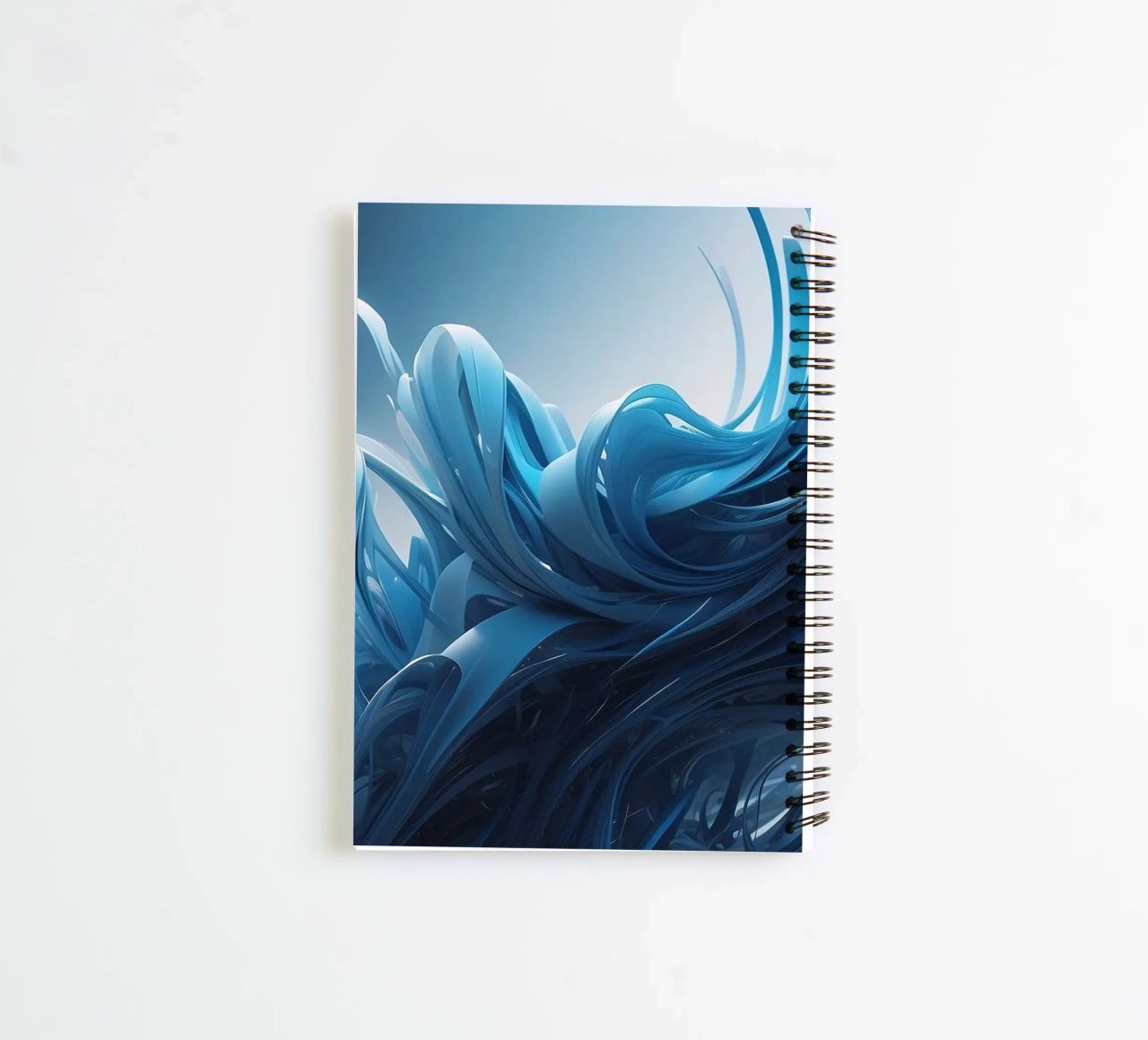 Flowing blues create an abstract wave effect in dynamic art spiral notebook by DesignDoodle