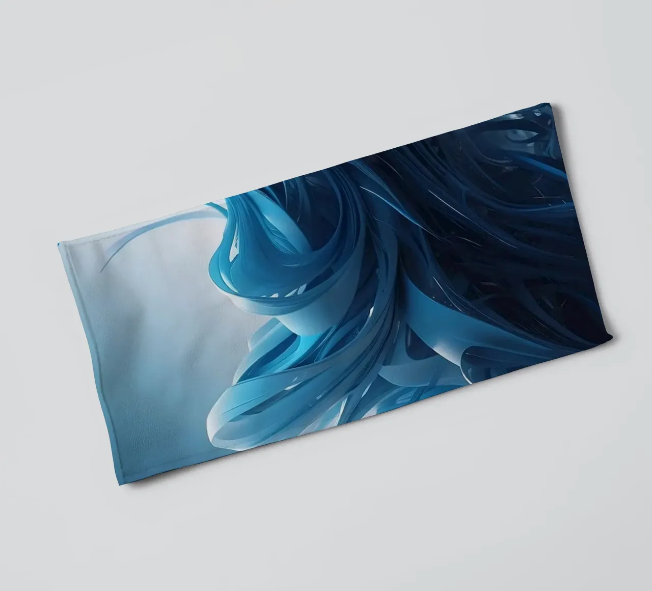 Flowing blues create an abstract wave effect in dynamic art towel by DesignDoodle