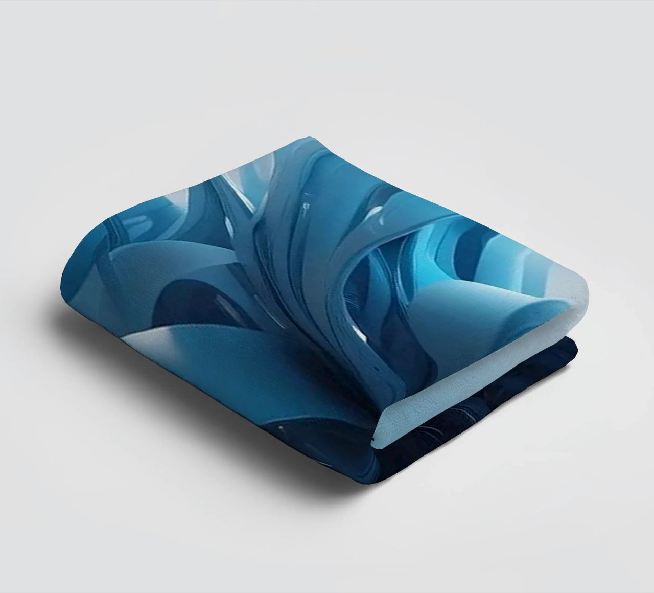 Flowing blues create an abstract wave effect in dynamic art towel by DesignDoodle