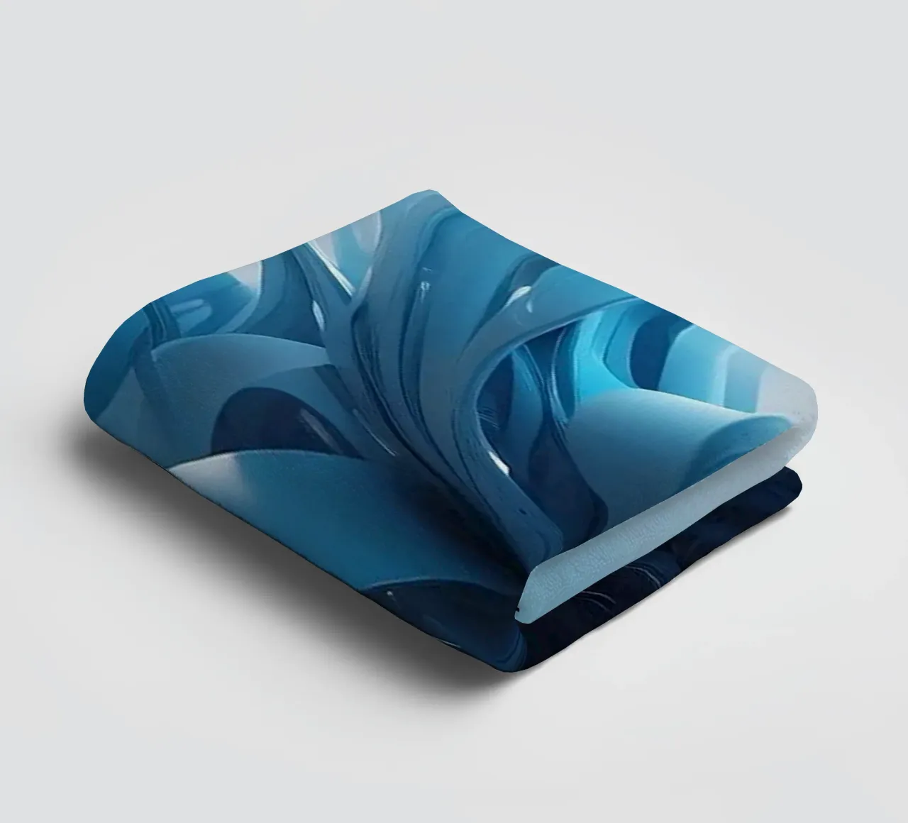 Flowing blues create an abstract wave effect in dynamic art towel by DesignDoodle