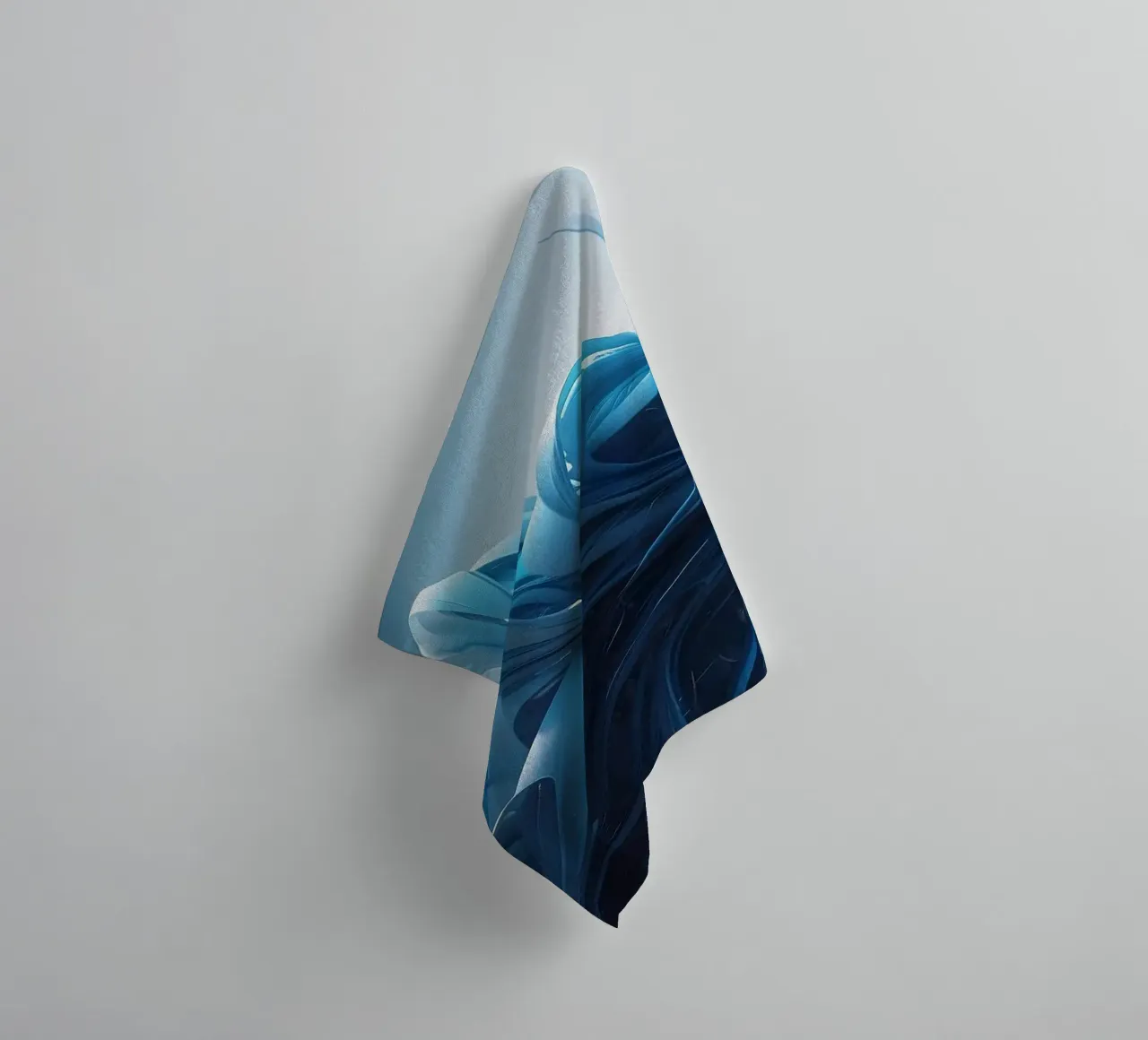 Flowing blues create an abstract wave effect in dynamic art towel by DesignDoodle