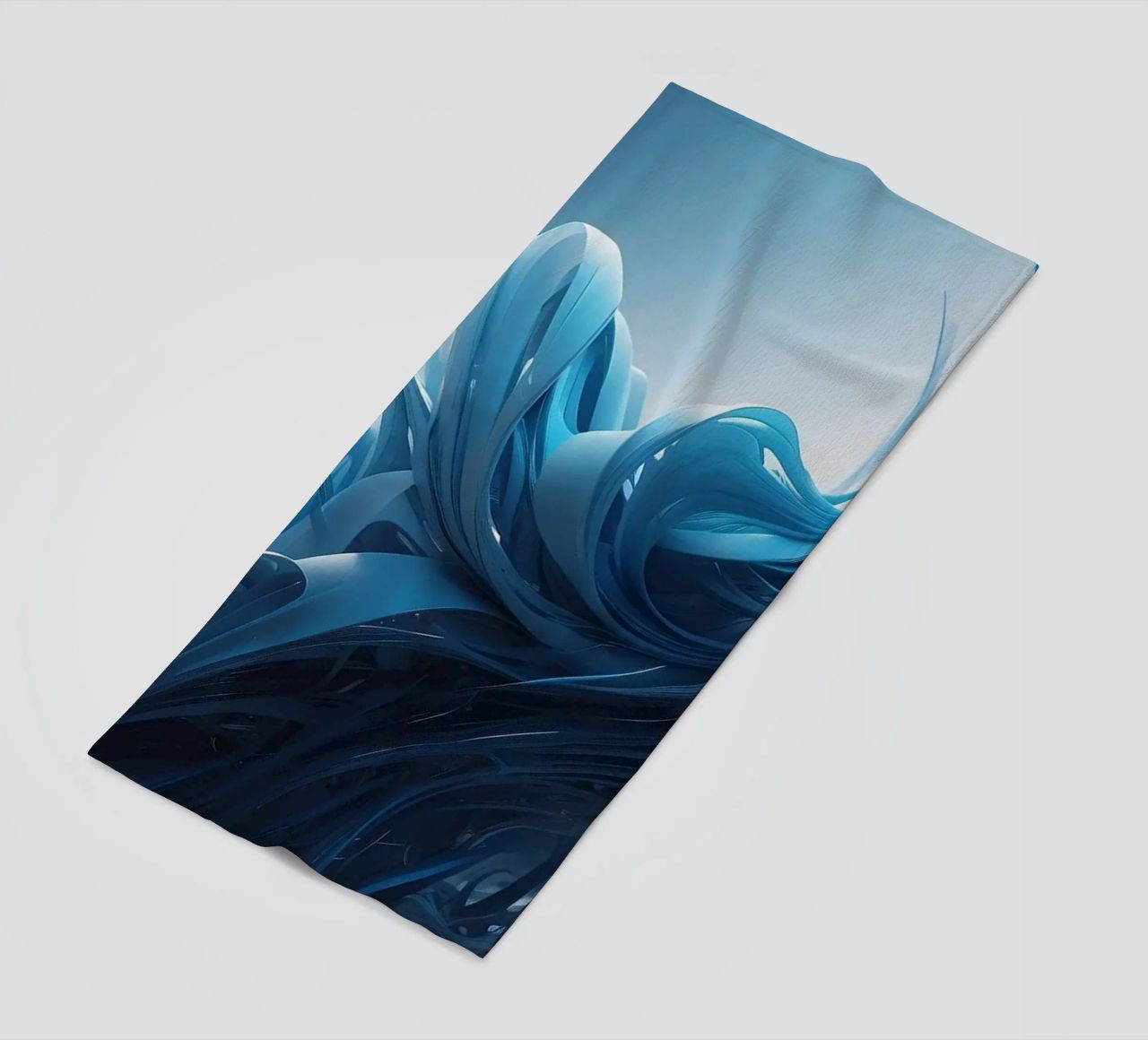 Flowing blues create an abstract wave effect in dynamic art beach towel by DesignDoodle