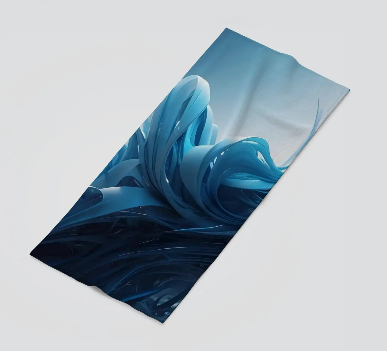 Flowing blues create an abstract wave effect in dynamic art beach towel by DesignDoodle