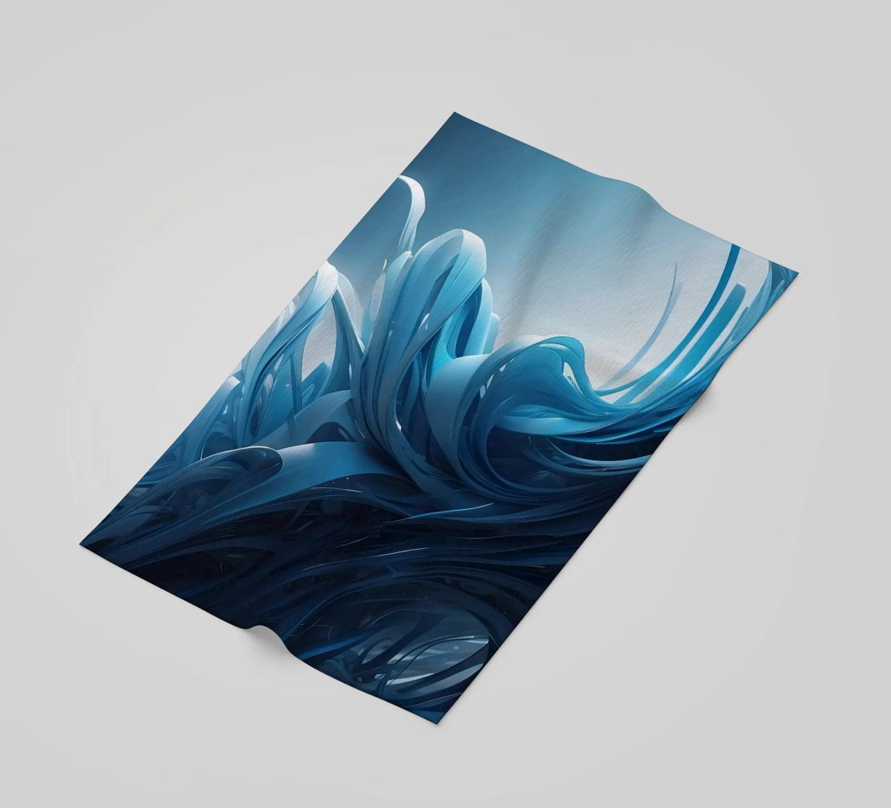 Flowing blues create an abstract wave effect in dynamic art beach towel by DesignDoodle