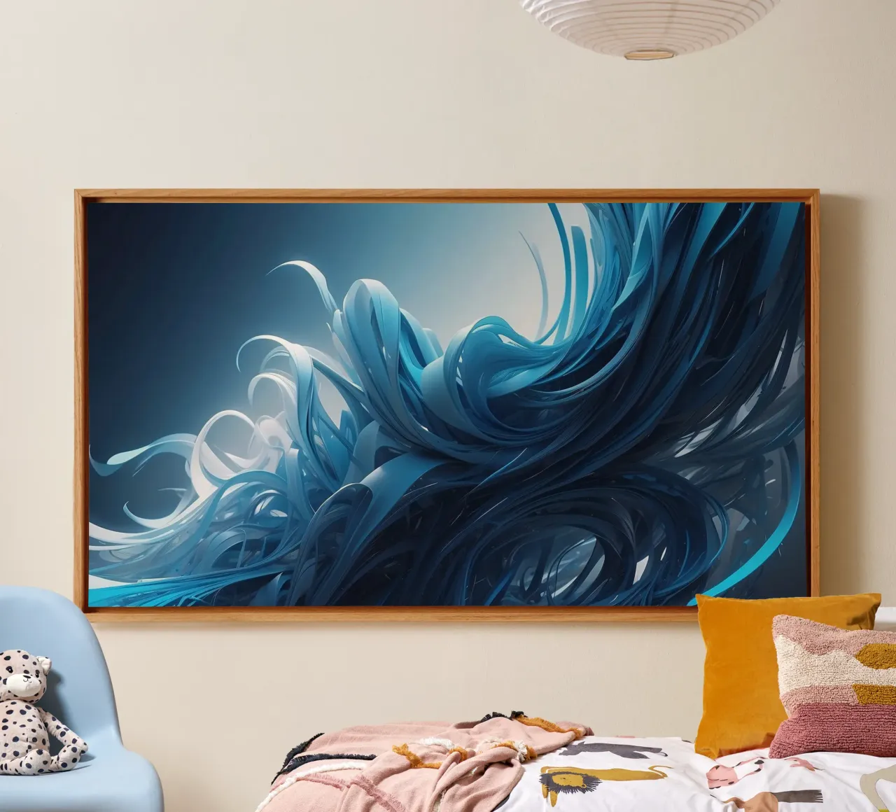Fließende Blautöne erzeugen einen abstrakten Welleneffekt in dynamischer Kunst Leinwand von DesignDoodle
