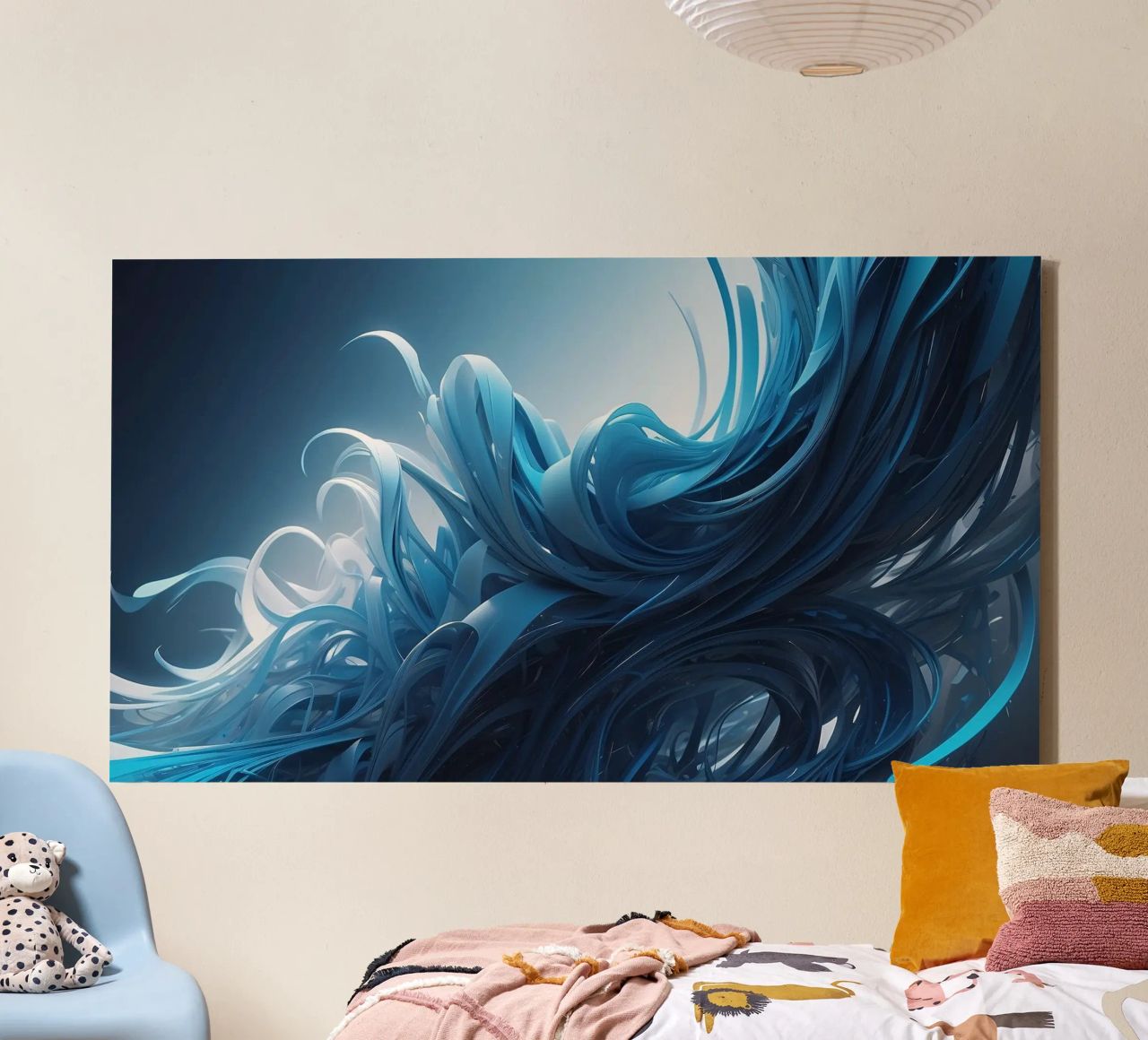 I blu fluenti creano un effetto onda astratto nell'arte dinamica tela da DesignDoodle