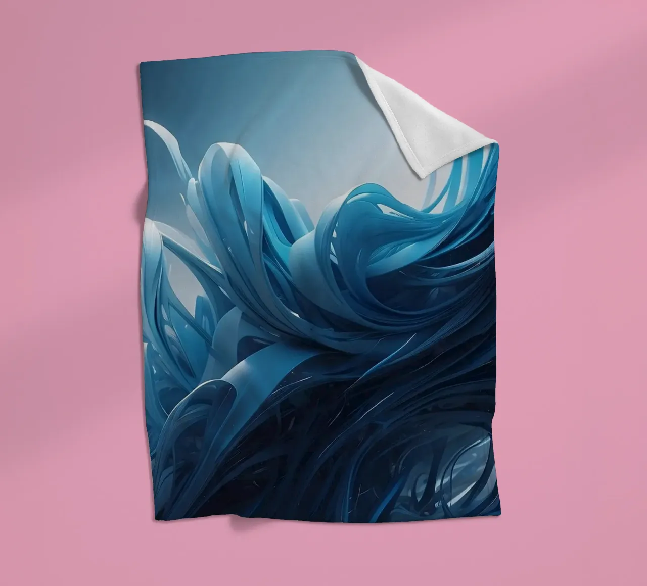 Flowing blues create an abstract wave effect in dynamic art fleece blanket by DesignDoodle