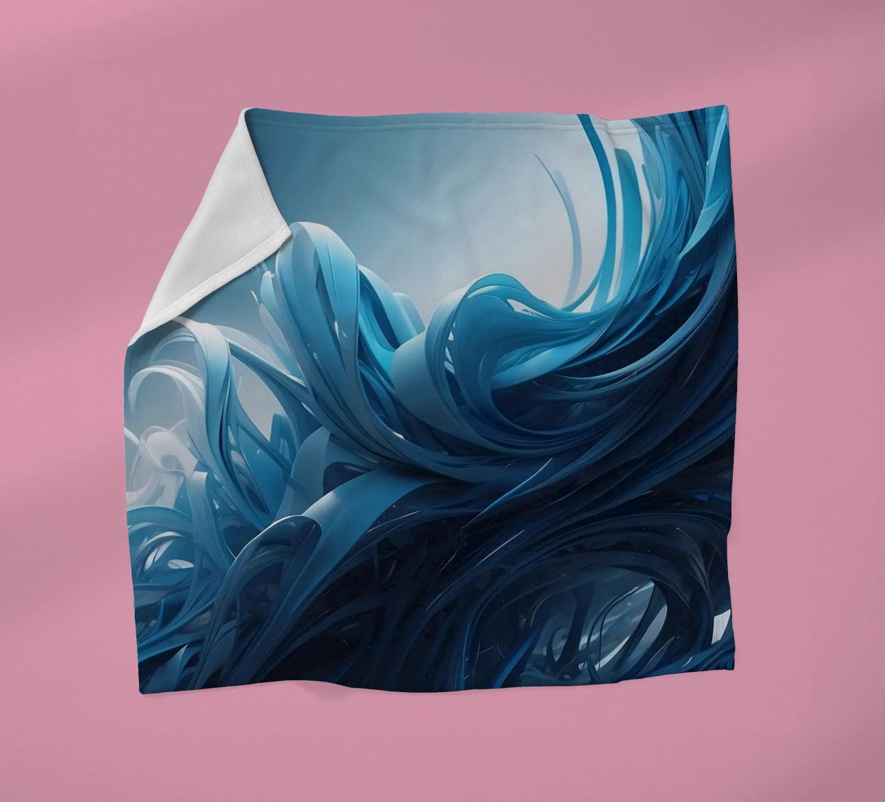Flowing blues create an abstract wave effect in dynamic art fleece blanket by DesignDoodle