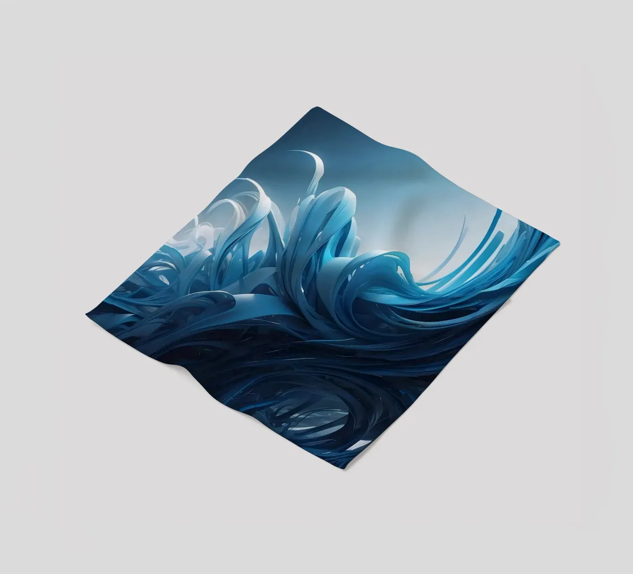 Flowing blues create an abstract wave effect in dynamic art fleece blanket by DesignDoodle