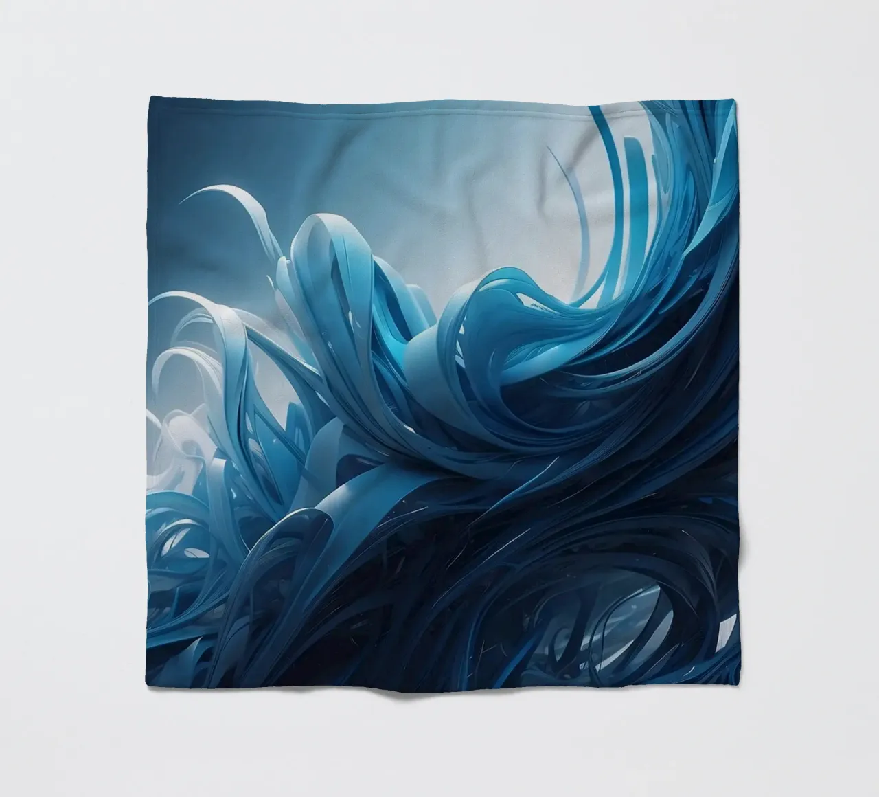 Flowing blues create an abstract wave effect in dynamic art fleece blanket by DesignDoodle