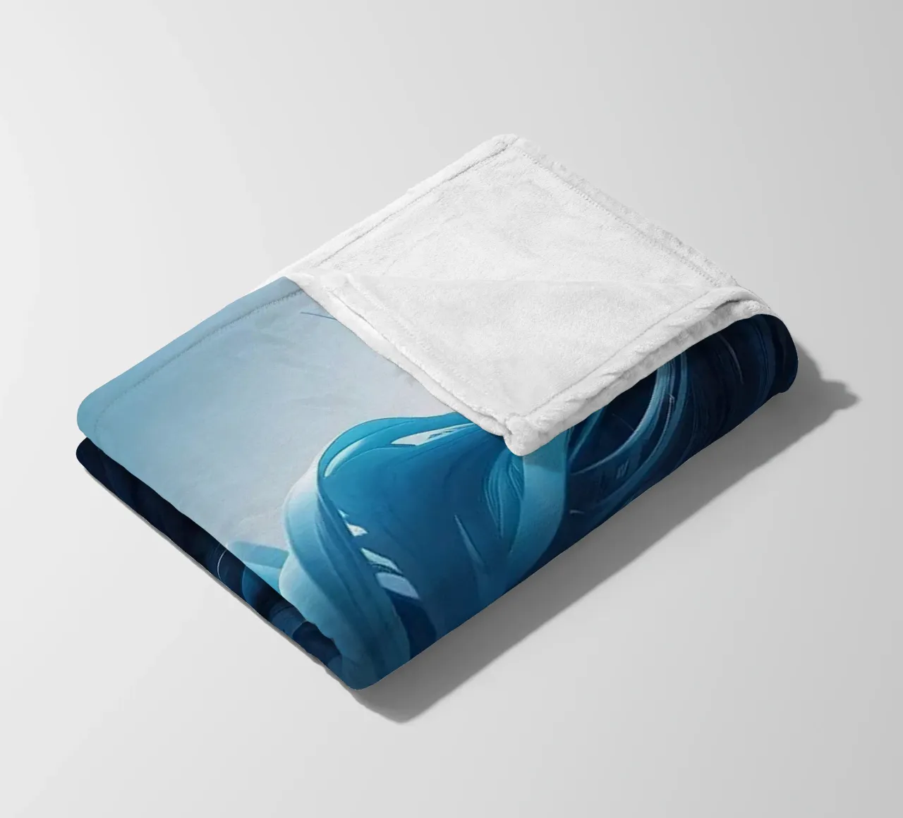 Flowing blues create an abstract wave effect in dynamic art fleece blanket by DesignDoodle